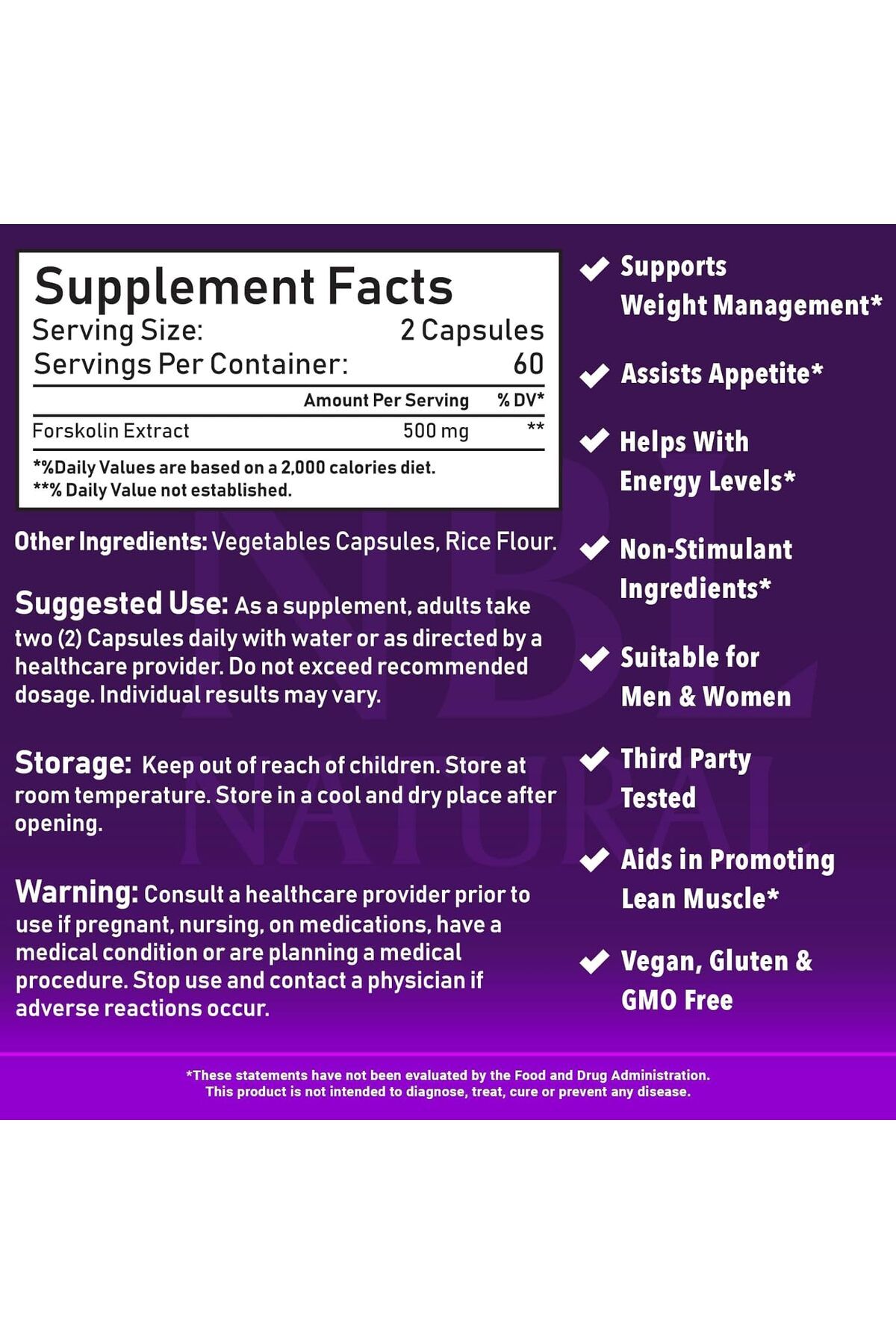 NBL Natural-Forskolin Extract 500mg, Metabolism Booster, Cardiovascular, 120 Capsules 7