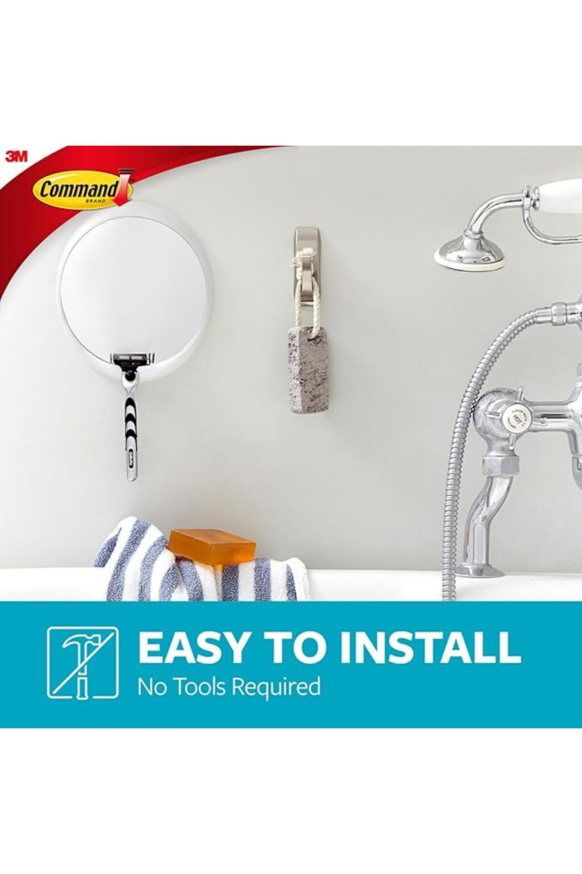 COMMAND-3M COMMAND™ MODERN REFLECTIONS BATH HOOK BRUSHED NIKEL WITH BATHSTRIPS MEDIUM 1HK+2S/PK 5