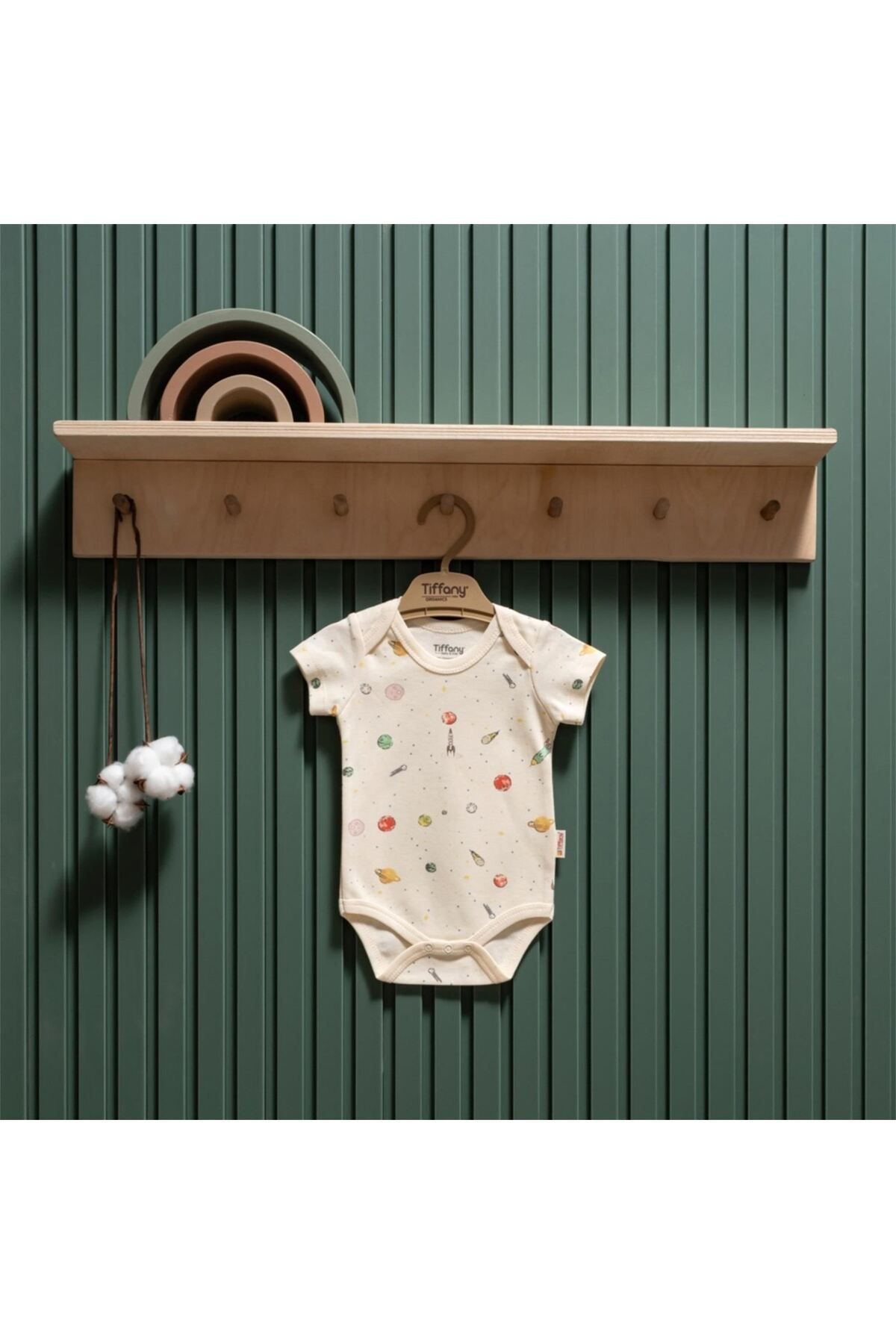 Tiffany Baby Bebek Organik Space Theme Yarım Kol Badi Ekru 44008