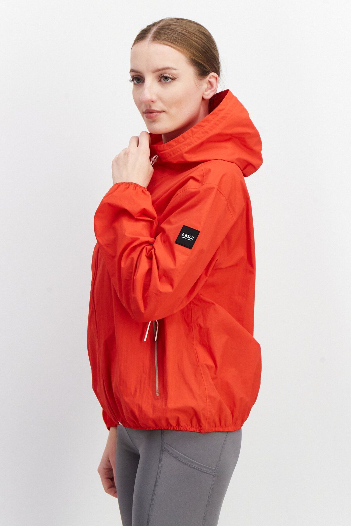 Aigle-Women Brand Logo  Hood With Drawstrings Windbreaker Jacket, Red 2