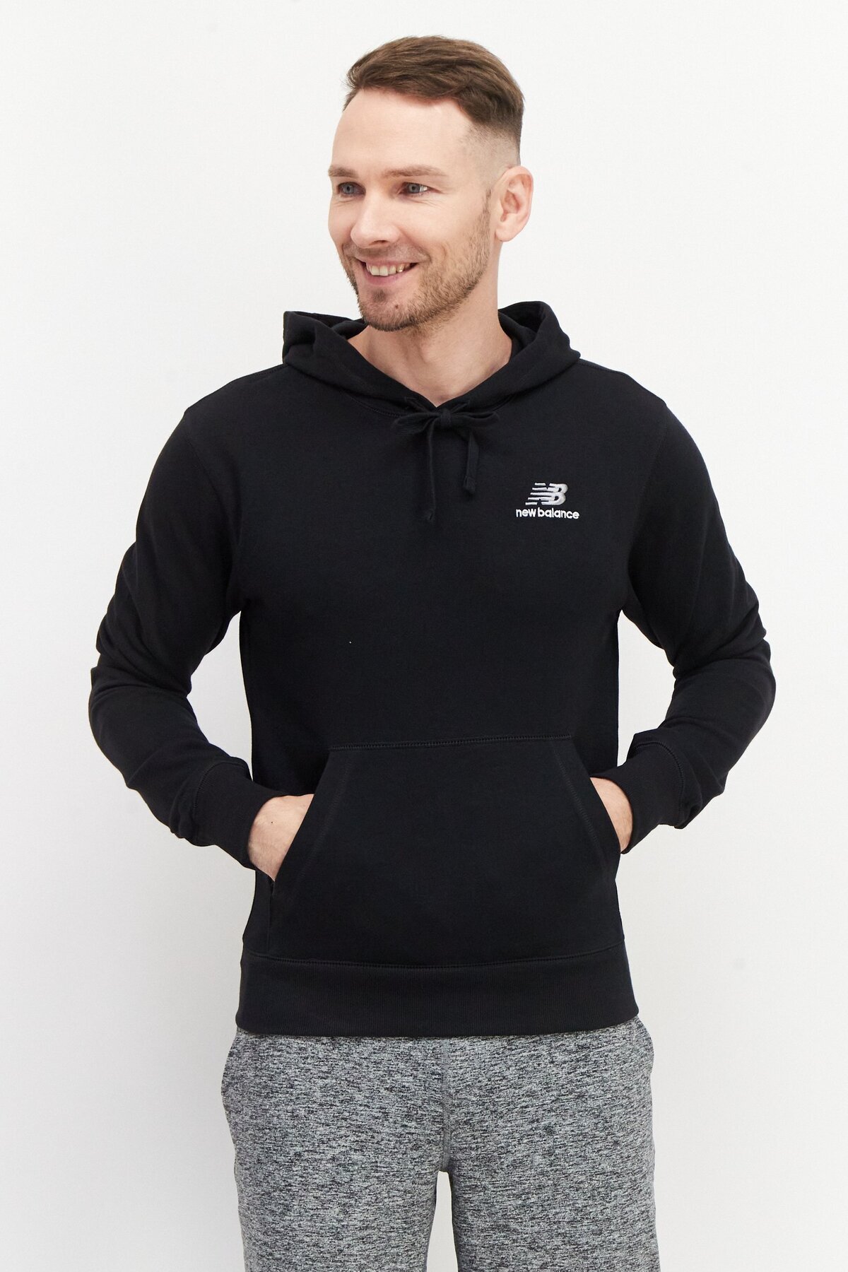 New Balance-Men Relaxed Fit Long Sleeve Training Hoodies, Black 1