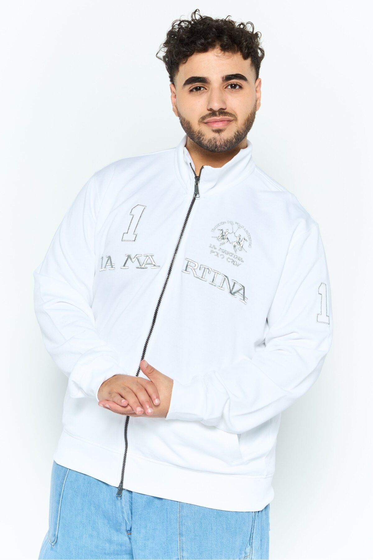 La Martina-Men Round Neck  Brand Logo Long Sleeve Hoodie, White Combo 1