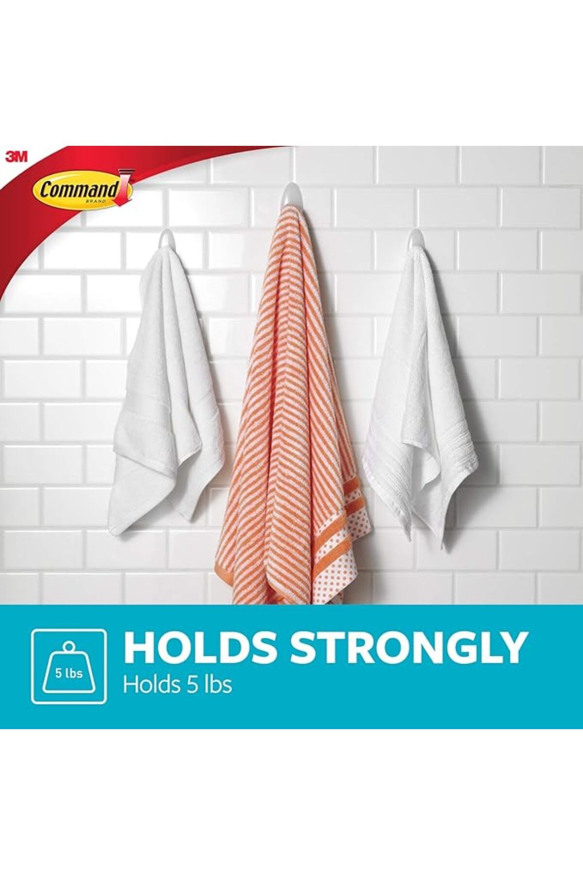 COMMAND-3M COMMAND™ TOWEL HOOK WITH WATER-RESISTANT STRIPS LARGE BATH17 CLEAR FROSTED 1HK+2S/PK 3