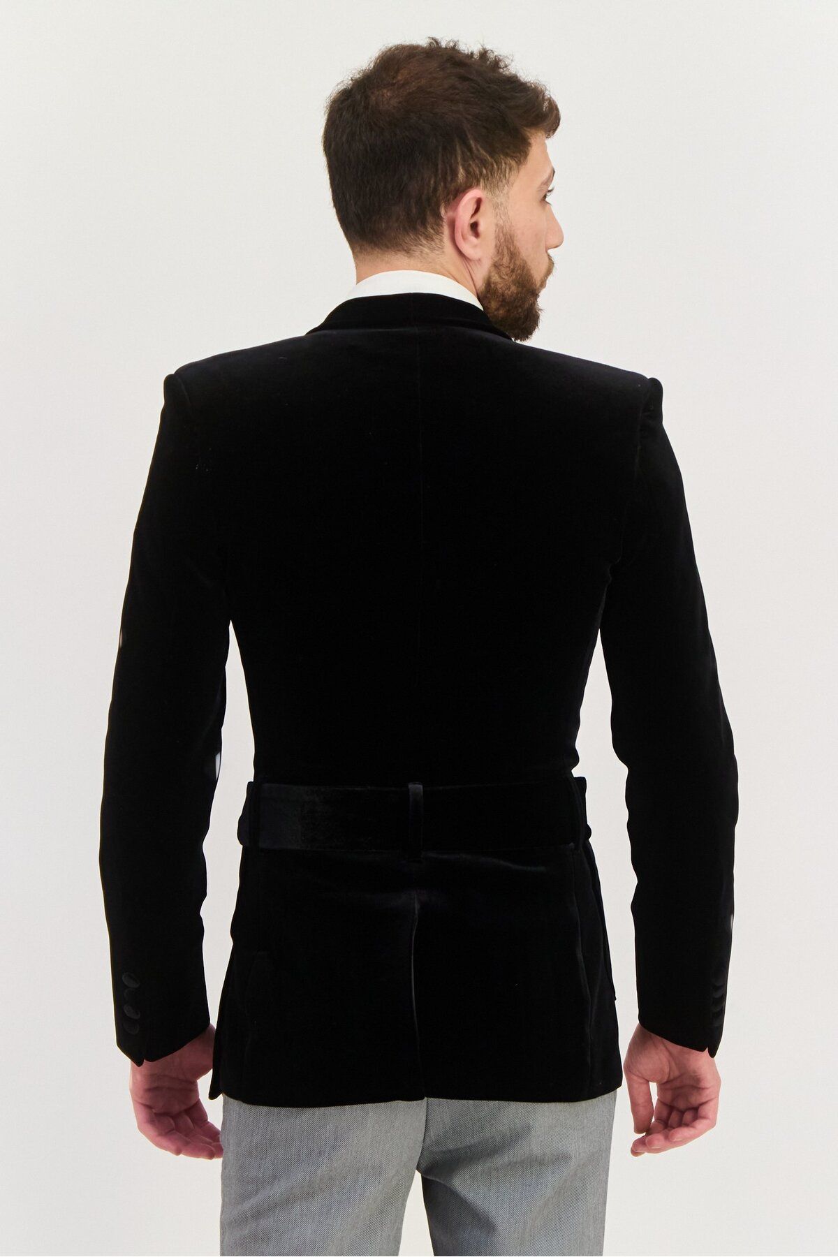 Asos Design-Men Regular Fit Solid Belted Suit Jacket, Black 3