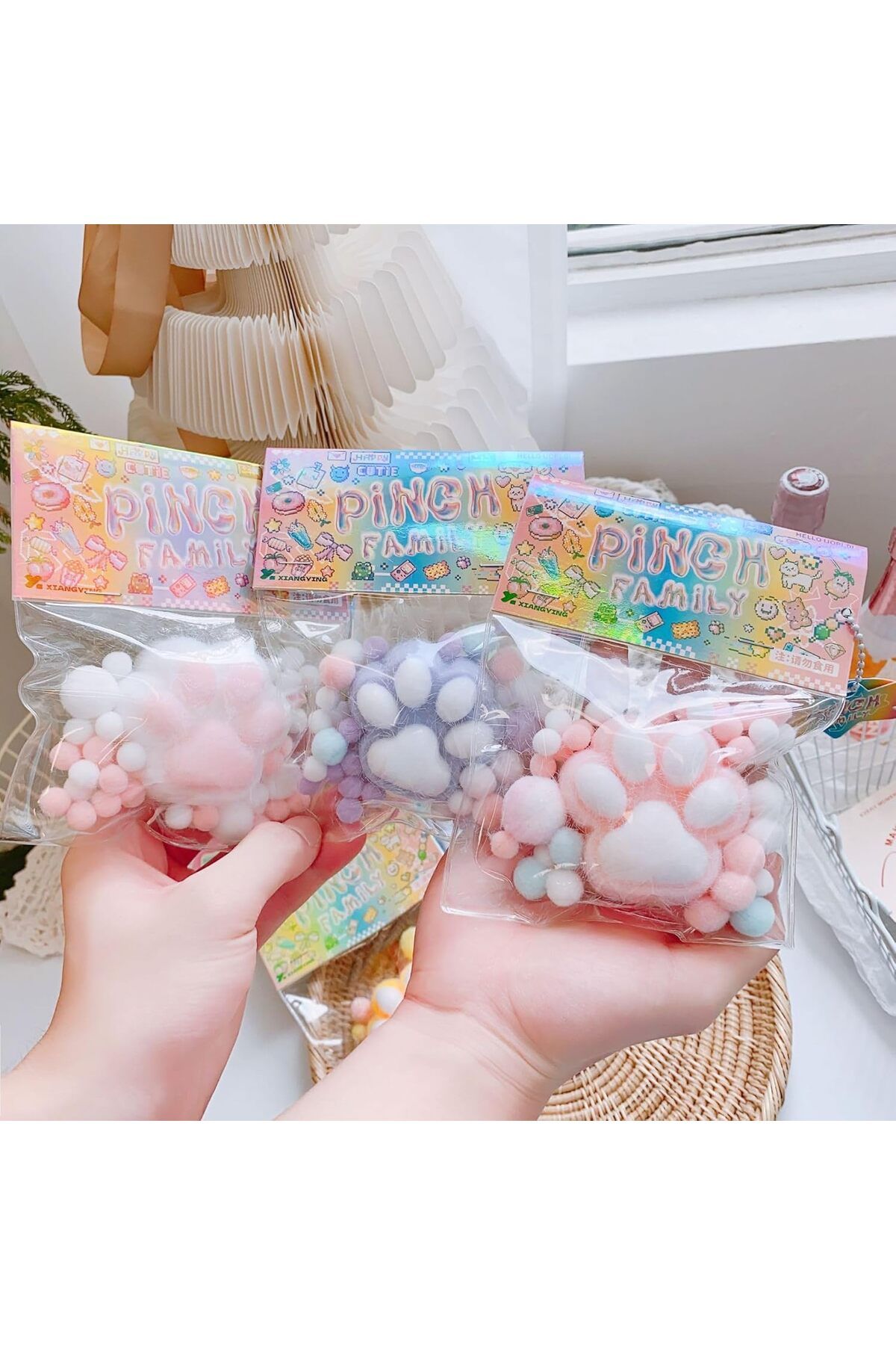 Yelajoy-2Pcs Squishy Cat Paw Pinch Family,Ultra Soft Cute, Stress Relieving Kawaii,Yellow+Purple,5x5cm 2