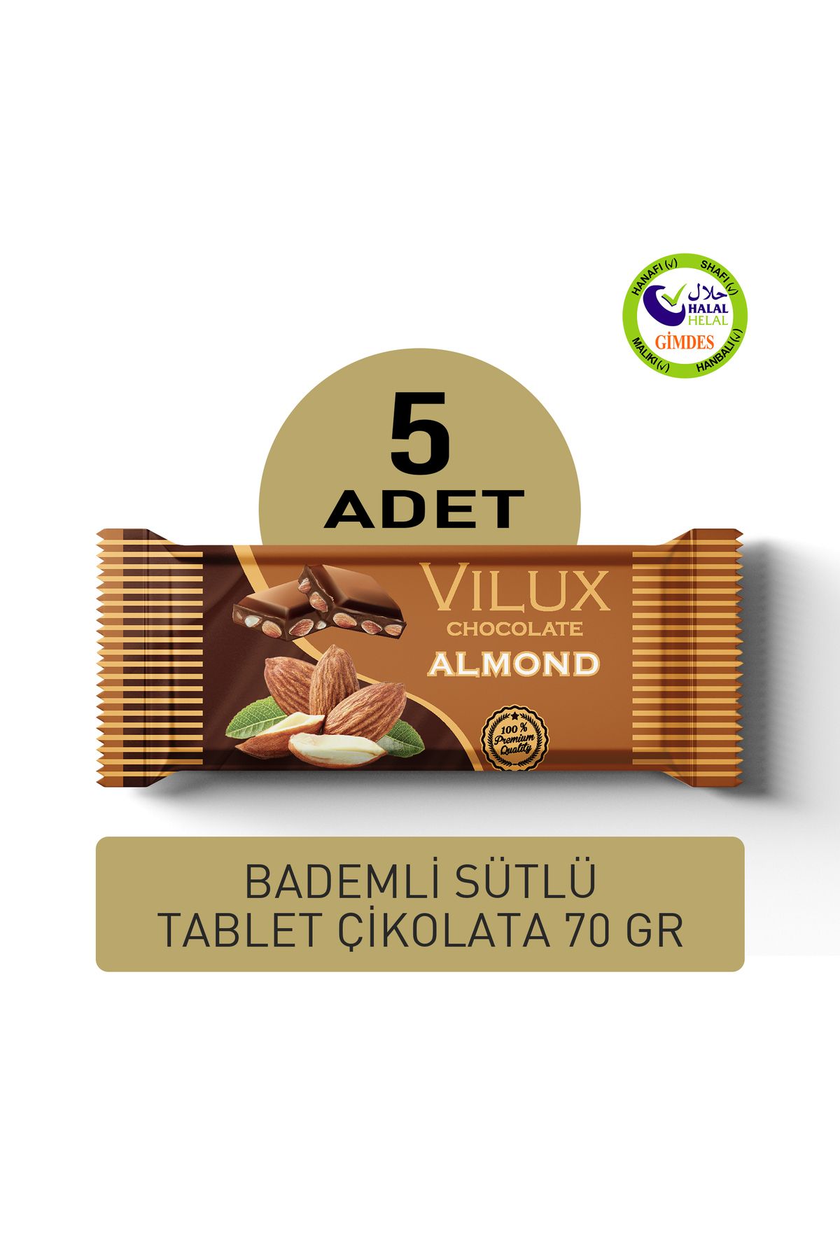 Vilux Bademli Tablet Çikolata 70gr (5 ADET)