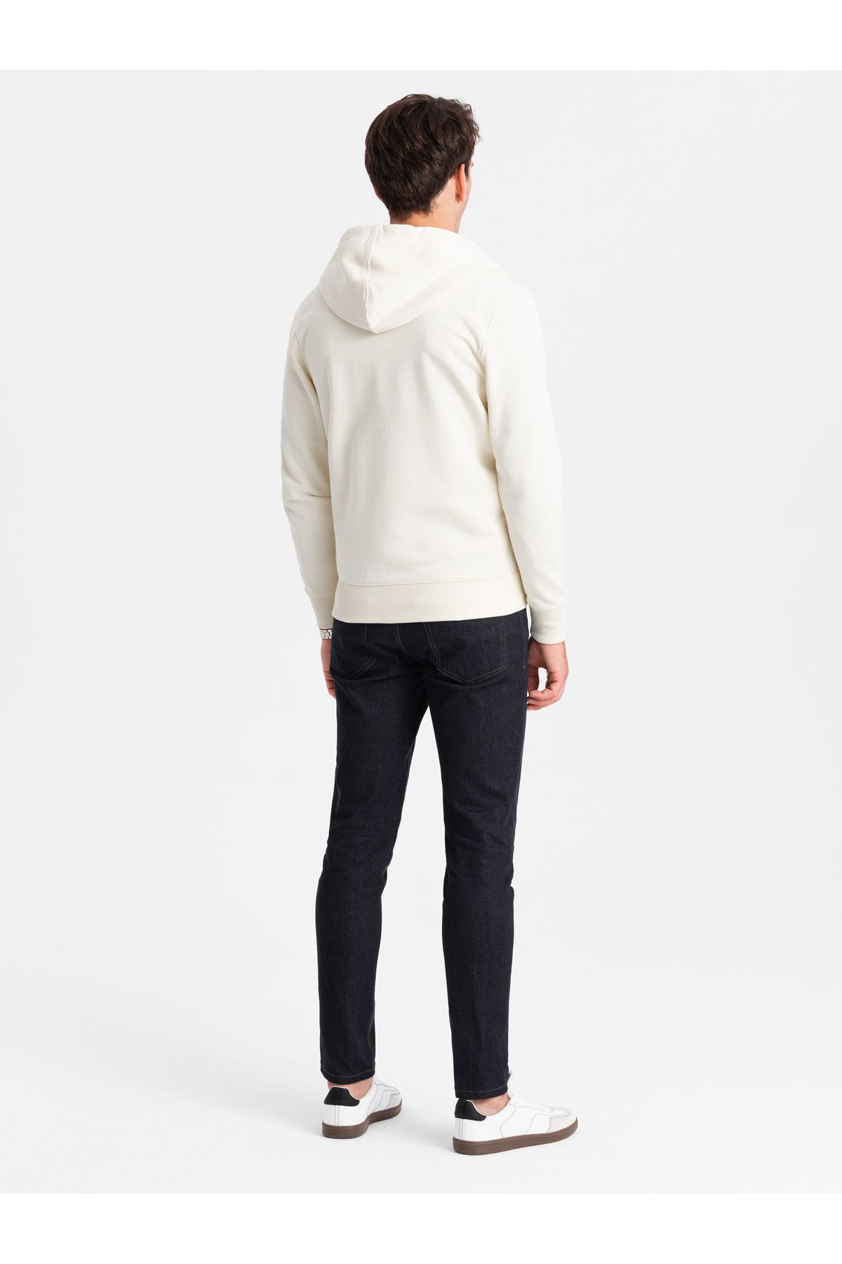 OMBRE-Pánská bavlněná mikina BASIC rozepnutá - krémová V5 OM-SSBZ-0160 L 8