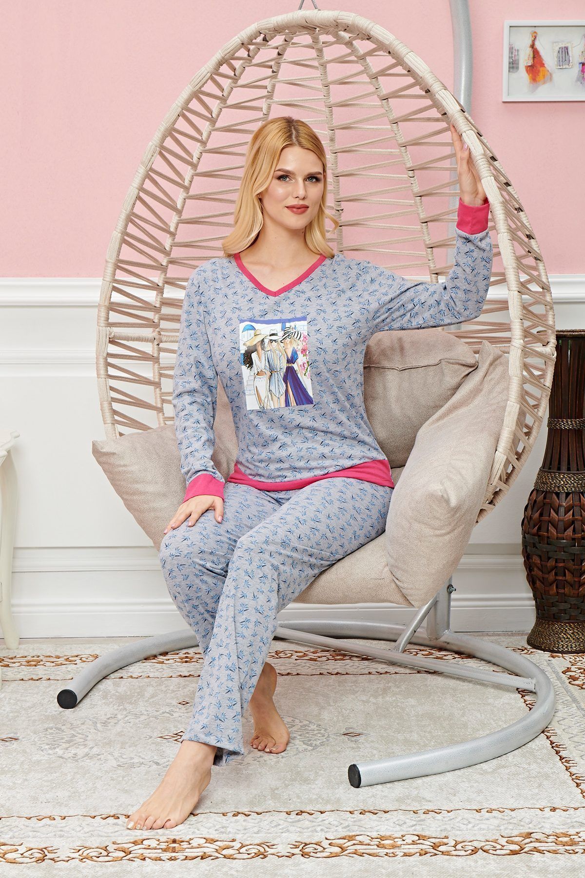 Easy Tedarik Uzun Kollu Pijama Takımı Model no 7588