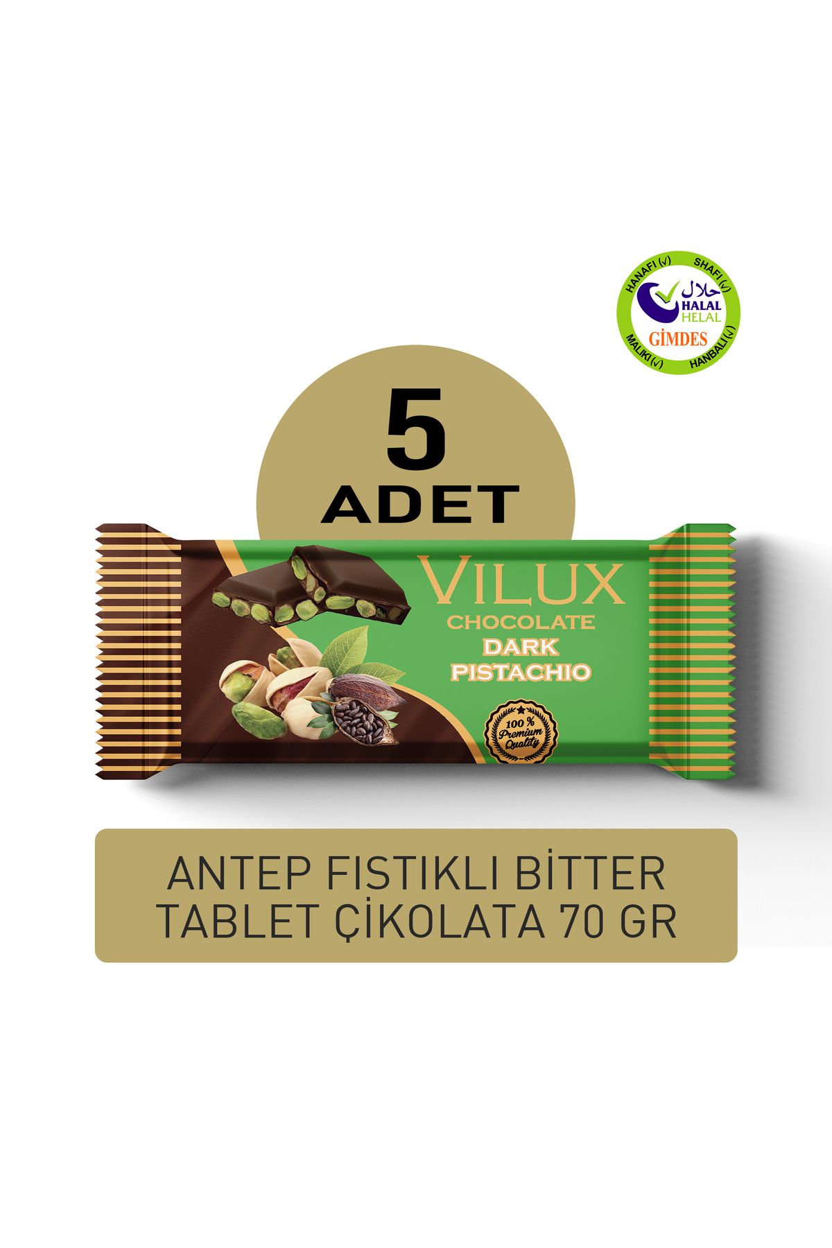 Vilux Fıstıklı Bitter Tablet Çikolata 70gr (5 ADET)