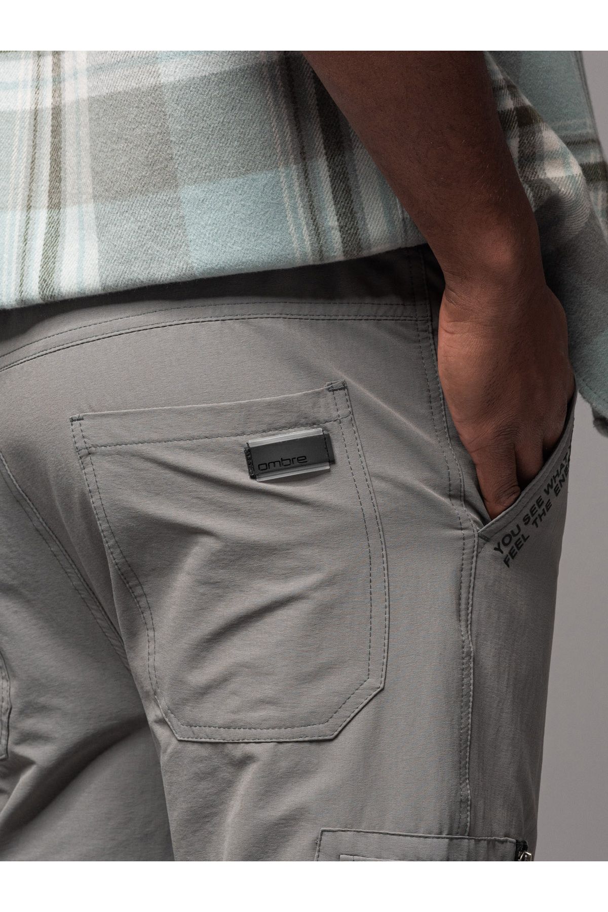 OMBRE-Men's jogger pants with cargo pockets and print - gray V4 OM-PAJO-0200 L 5