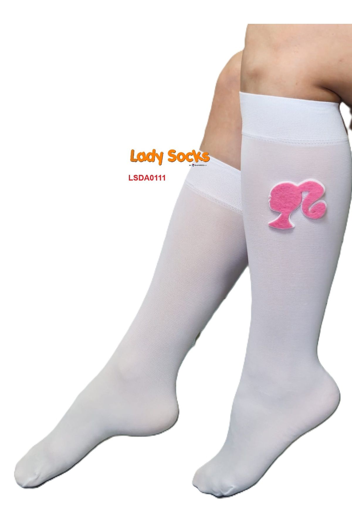 lady socks 40 DENYE UZUN SAÇLI KIZ FİGÜRLÜ DİZALTI ÇORAP