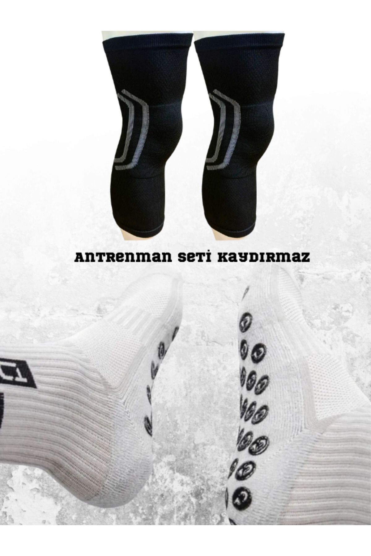 Bellanora Performans Fitness Voleybol Basketbol Spor Outdoor Kaymaz Silikon Çorap ve Antreman Dizlik Seti