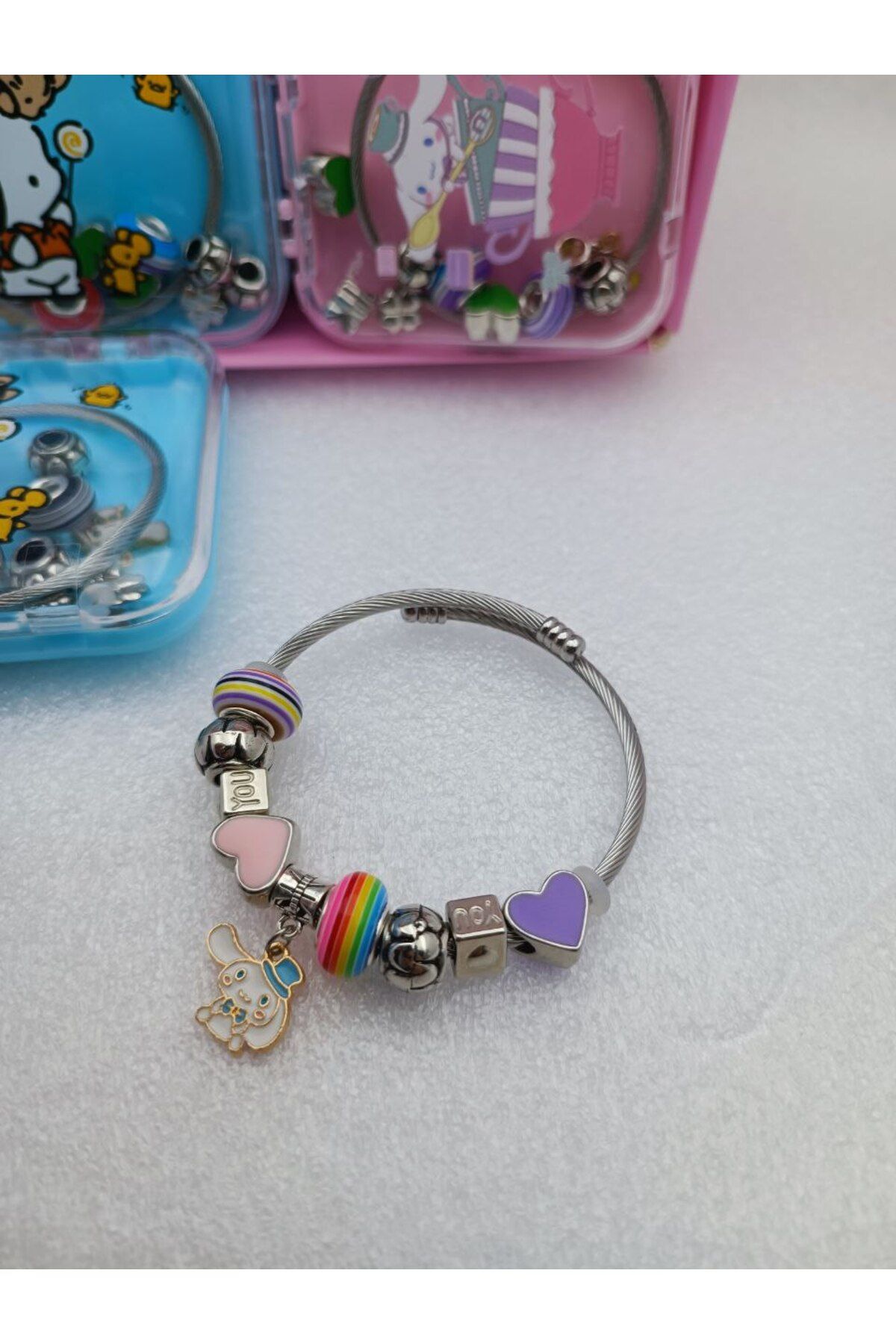 Meyra Accessories Sanrio cinnamoroll DİY charm kendin yap pandra Çelik bileklik sevimli figürlü hediyelk peluş oyuncak