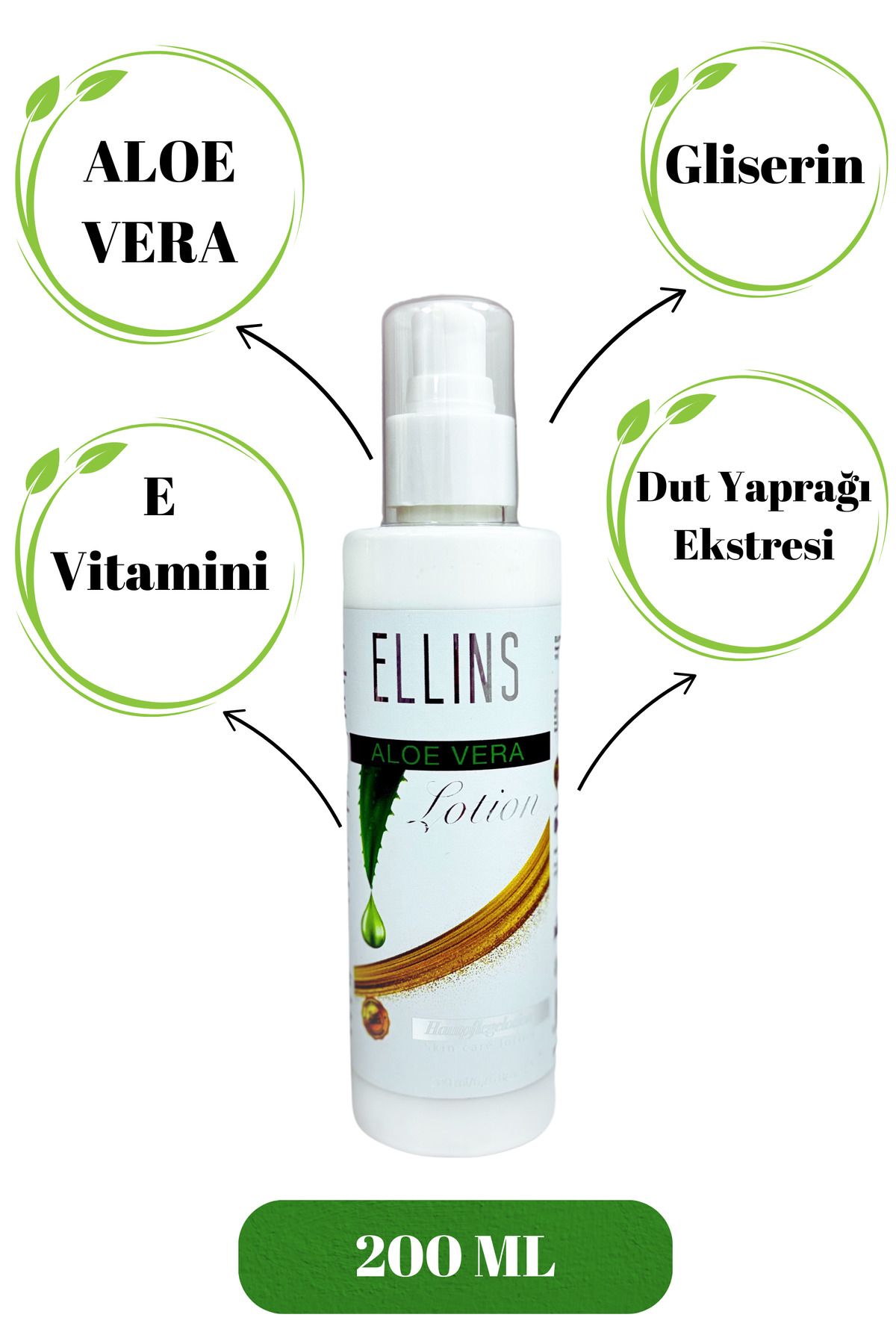 ELLINS Aloe Vera ve E Vitaminli Vücut Losyonu – 24 Saat Nemlendirme, Sıkılaştırıcı ve Leke Karşıtı