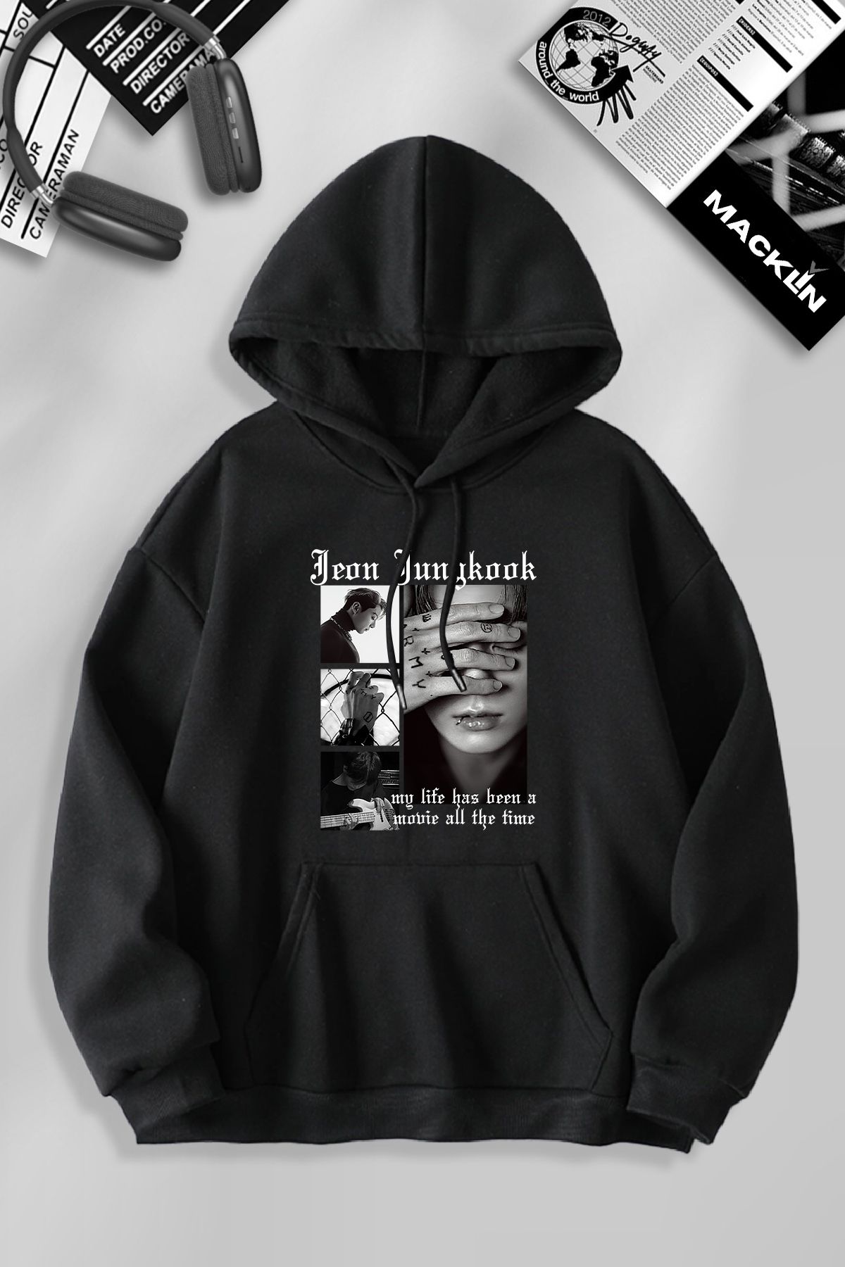 darkopia Unisex Kadın Erkek Jeon Jungkook Baskılı Kapüşonlu Basic Sweatshirt