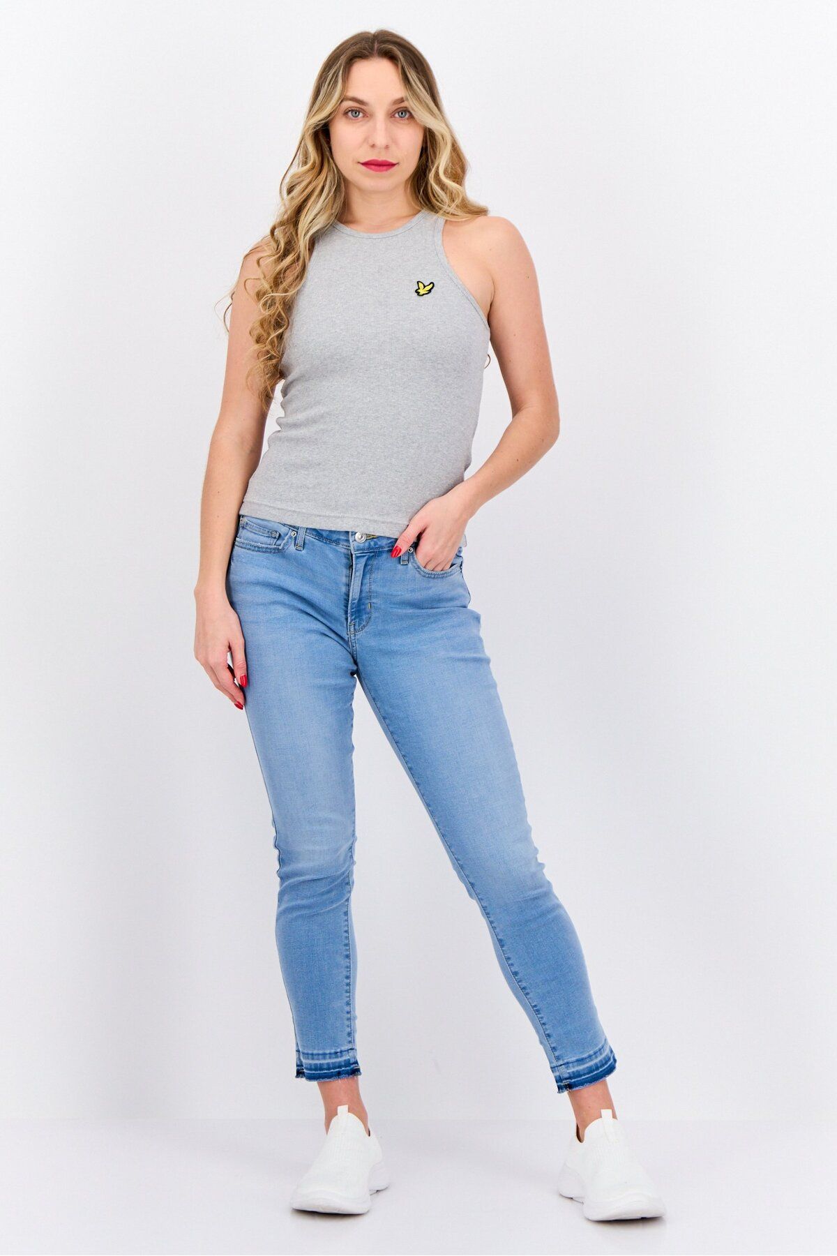 Lyle & Scott-Women Round Neck Sleeveless Embroidered Logo Tank Top, Grey 4