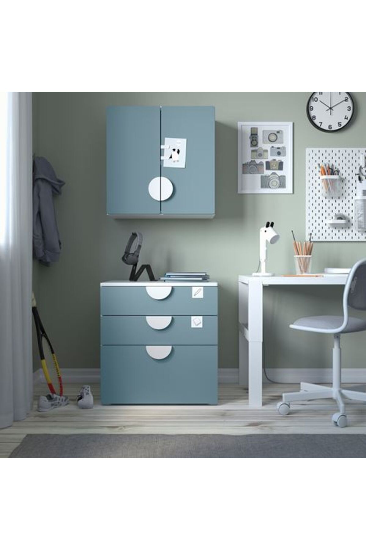IKEA - SMASTAD, çocuk duvar dolabı, beyaz-mavi, 60x32x60 cm fotoğrafı 2 (önizleme)