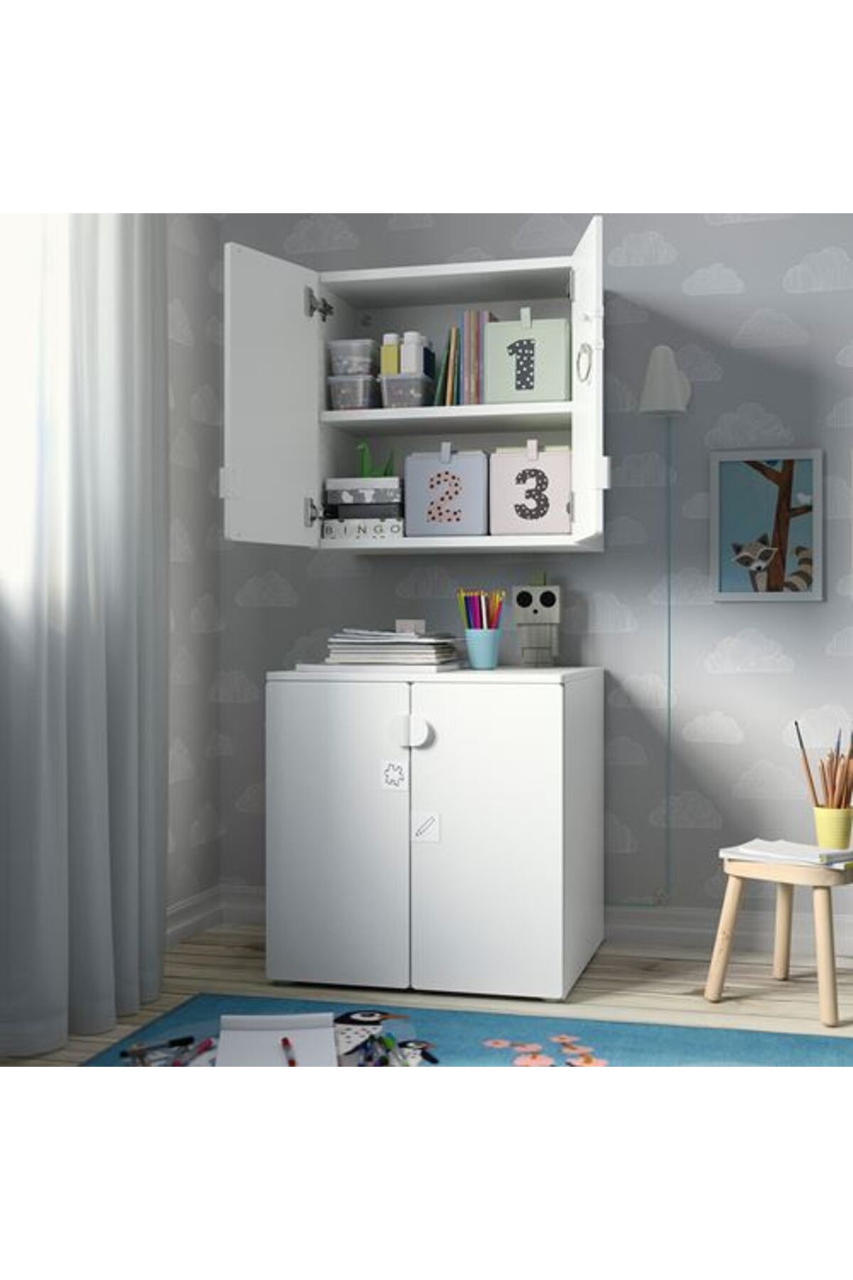 IKEA - SMASTAD, çocuk duvar dolabı, beyaz-lila, 60x32x60 cm fotoğrafı 3 (önizleme)