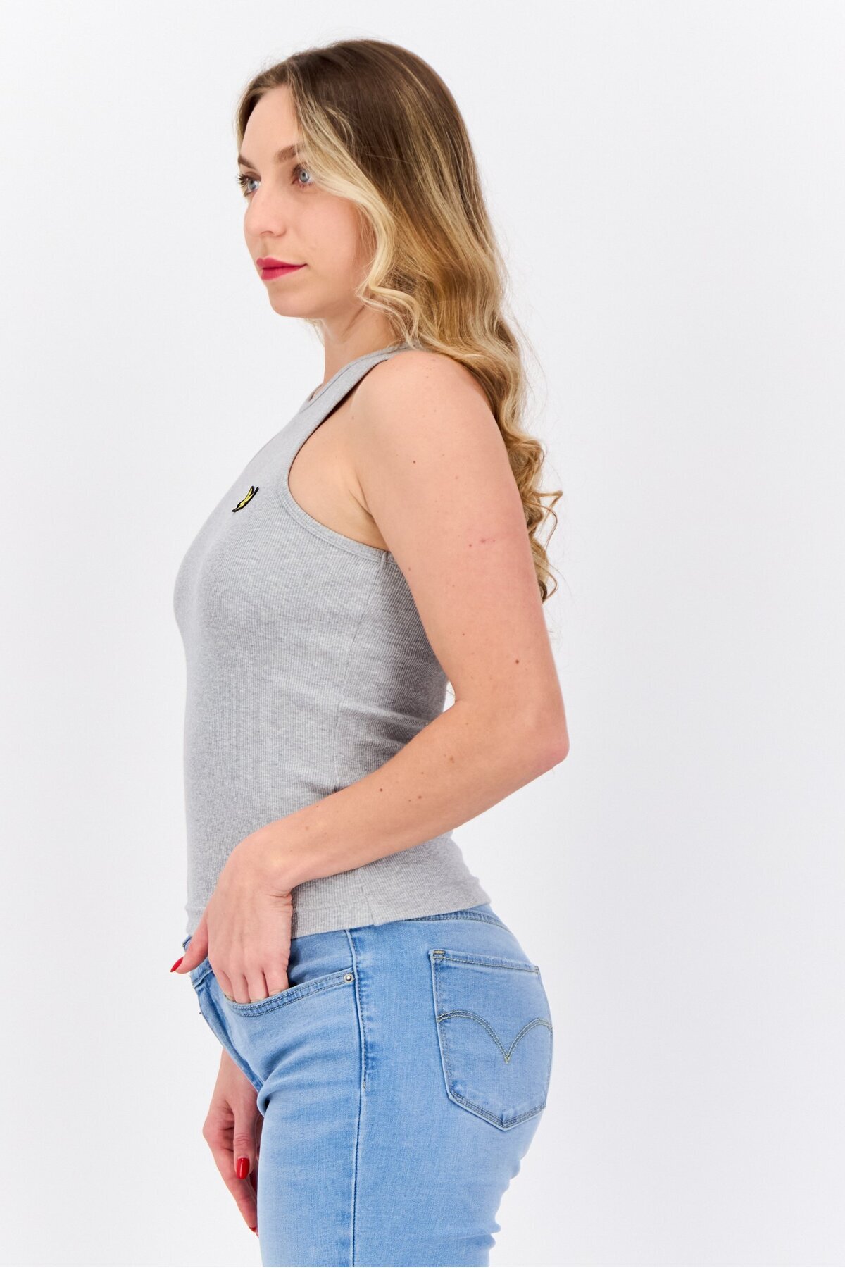 Lyle & Scott-Women Round Neck Sleeveless Embroidered Logo Tank Top, Grey 2