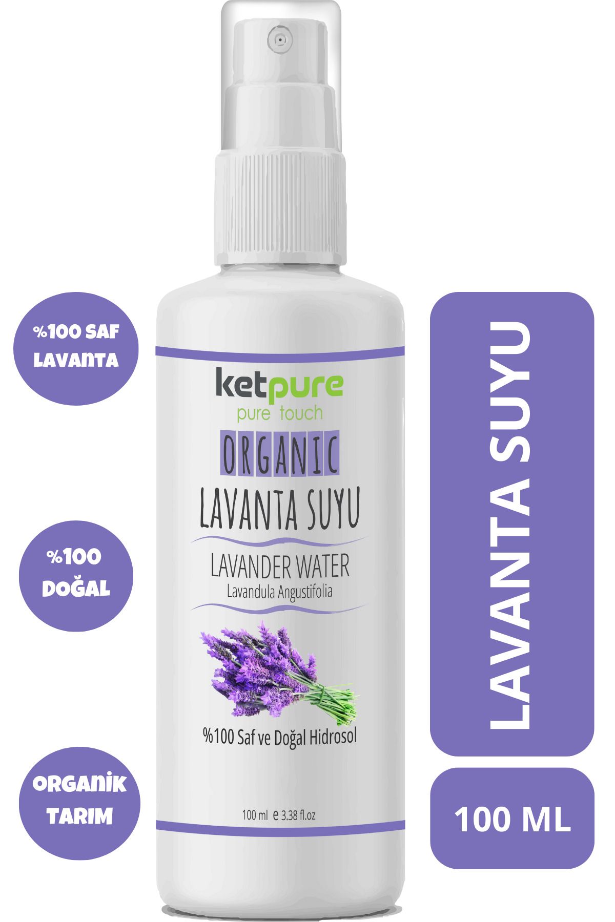 ketpure Doğal ve Organik Saf Lavanta Hidrosolü - Doğal Canlandırıcı Ve Besleyici Etkili Lavanta Suyu 100 ML