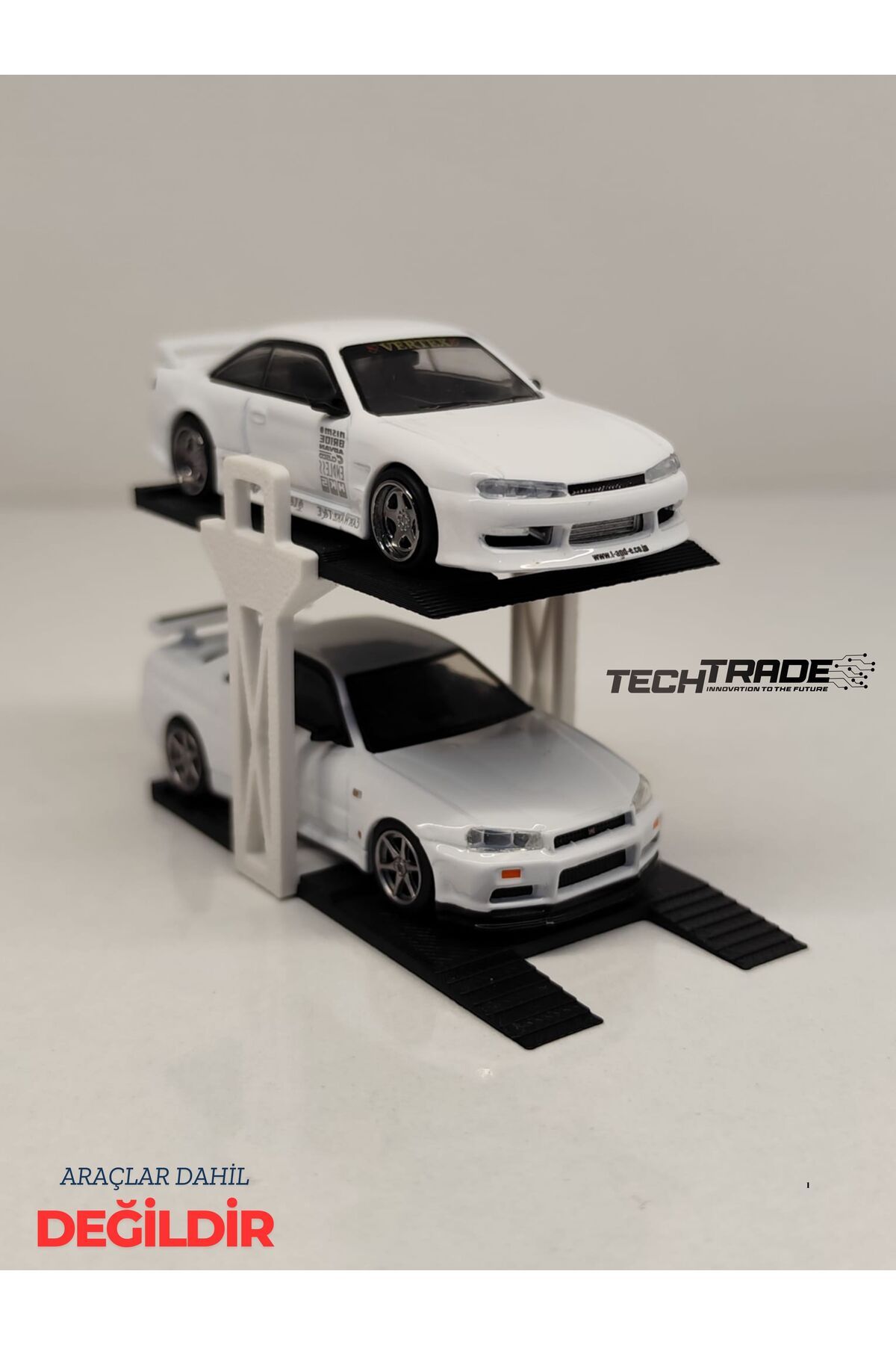 Tech Trade 1/64 Ölçek Diorama 2 Araçlık Lift Siyah-Beyaz