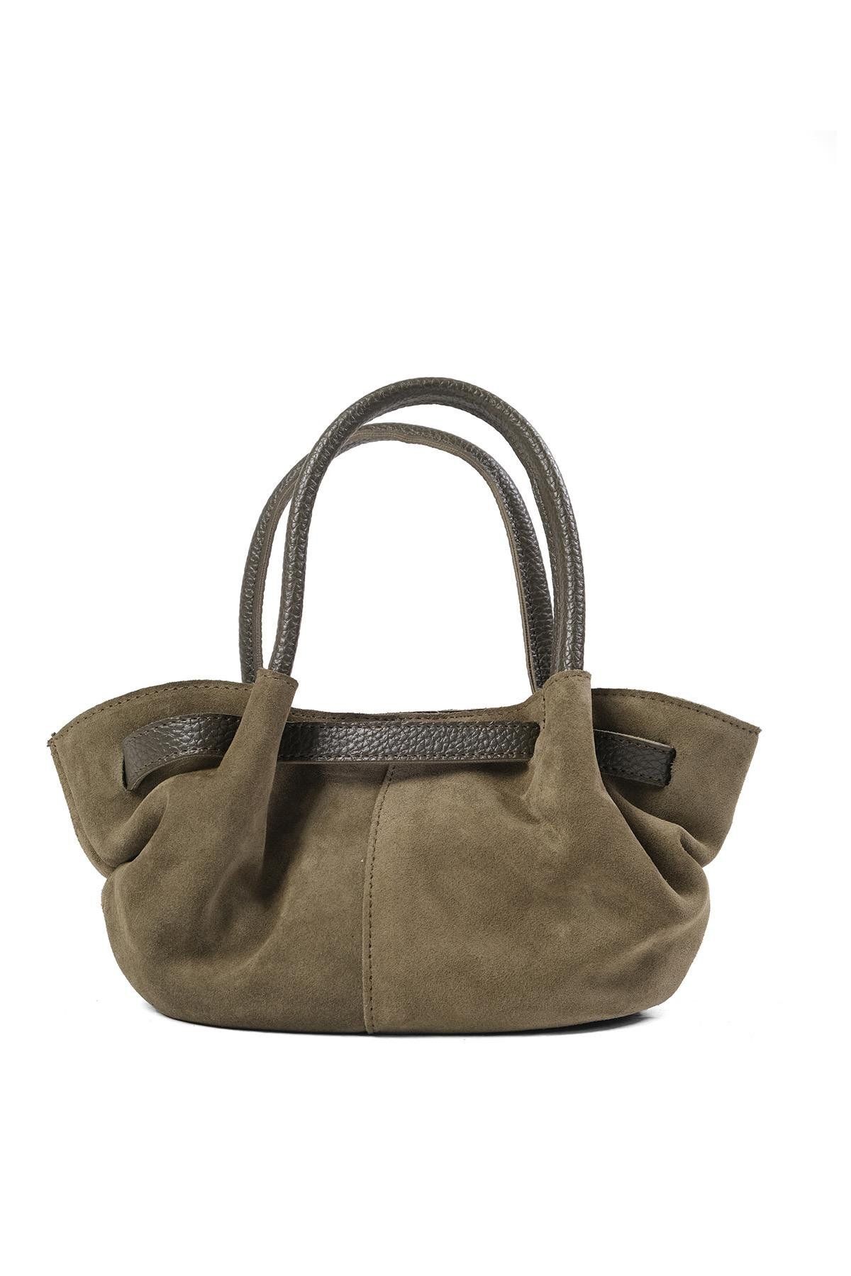 Mio Gusto-Genuine Suede Khaki Color Mini Hand and Arm Women's Bag 3