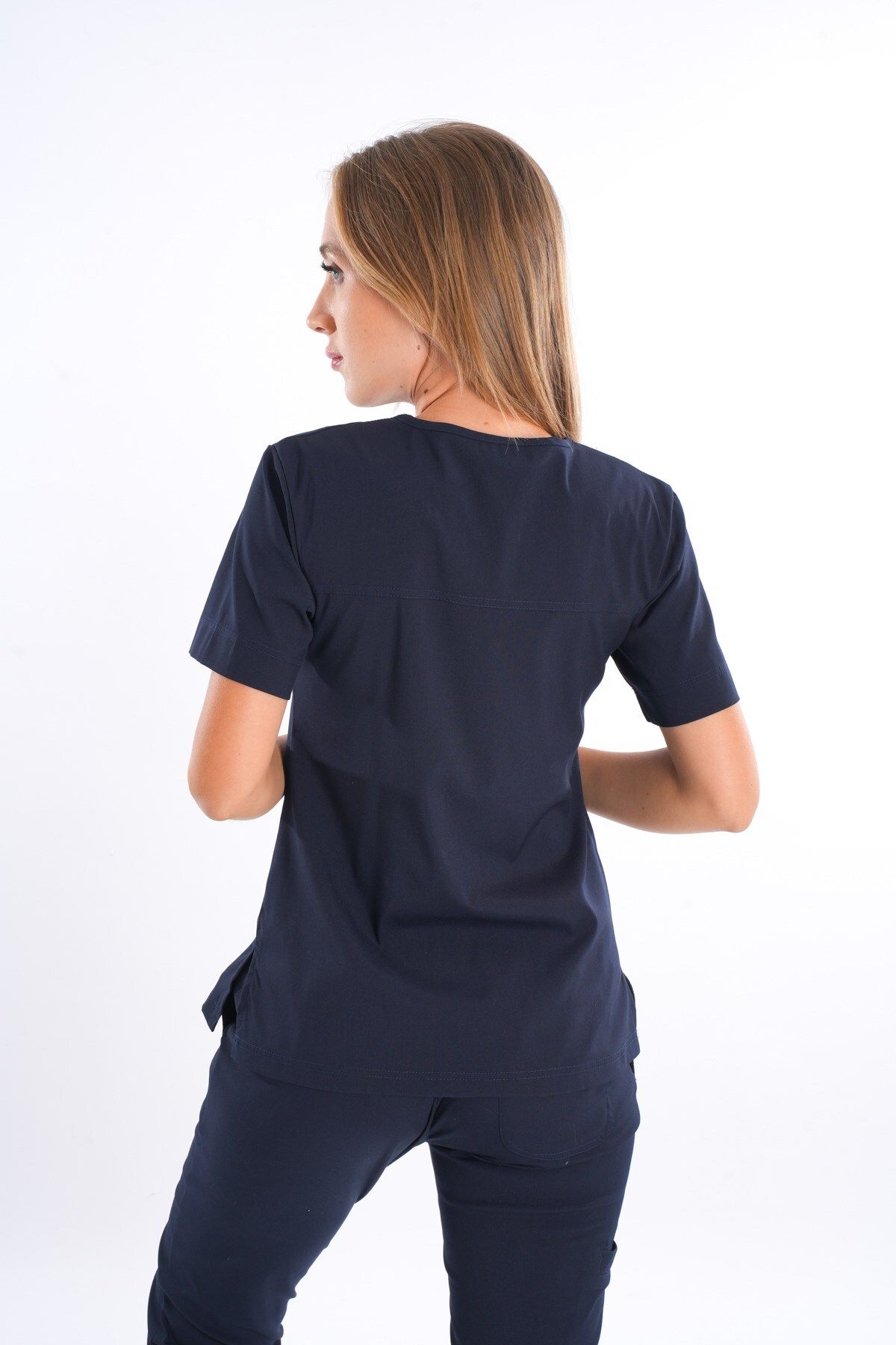 Nur Medikal Giyim-Model de afaceri Soft Lycra Bleumarin Doctor Asistentă Spital Scrubs Uniforme Set 4