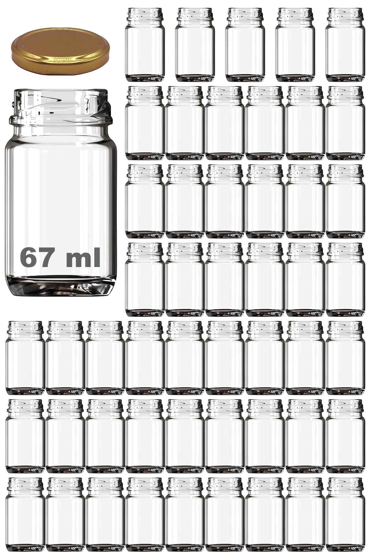 Afracam 67 ml Metal Gold Altın Kapaklı Shot Şişesi 67 Cc Şeffaf Küçük Kavanoz 50 Adet