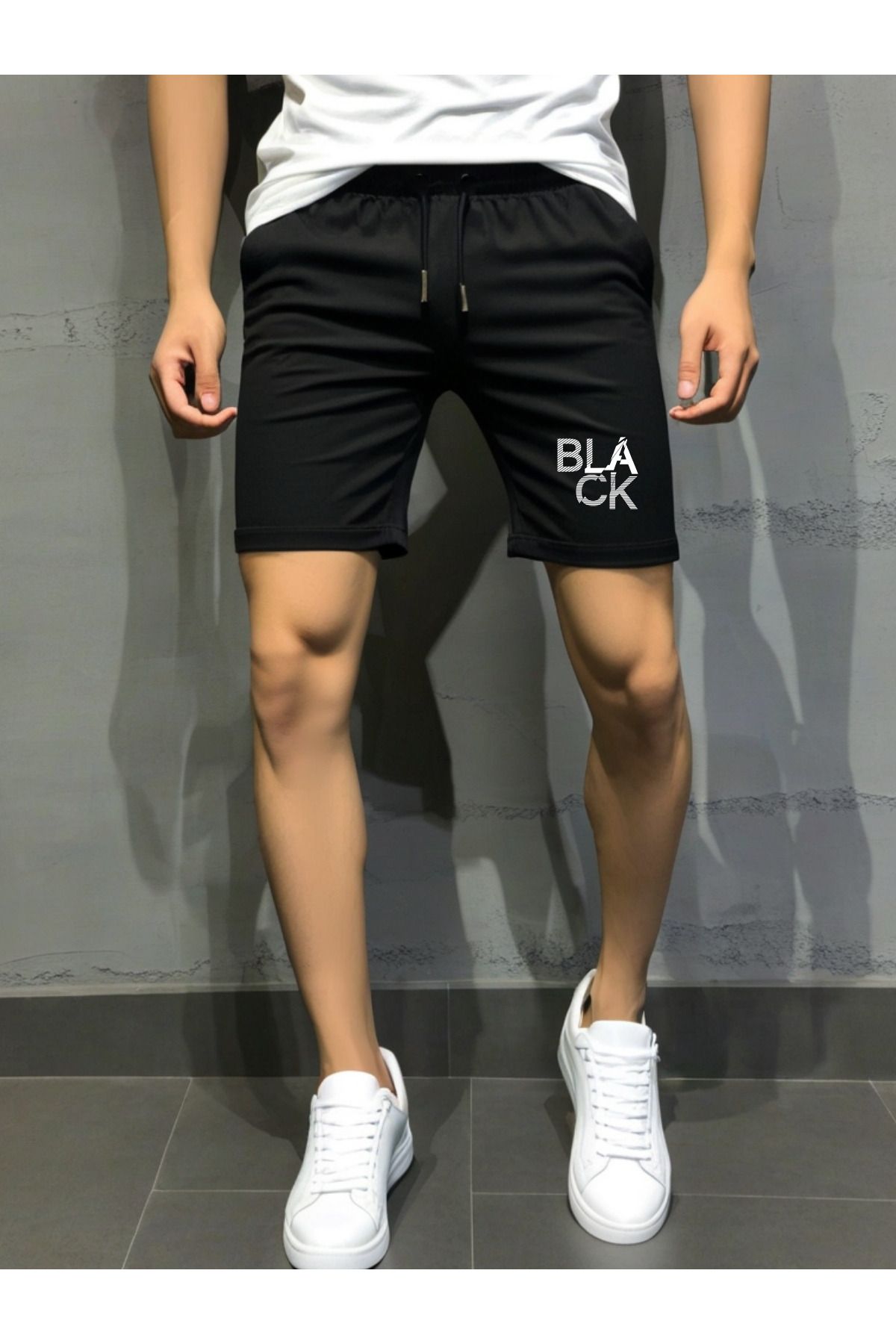 DEEPSENCE Erkek Siyah BLACK Tasarım Slimfit Şort