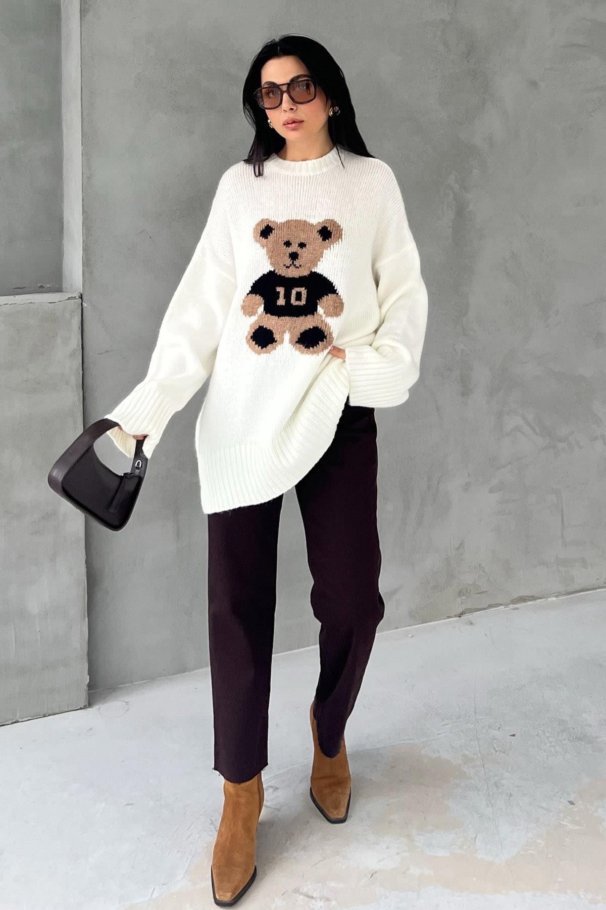 My Blog-Ecru Teddybär bestickter Pullover - 4703 2