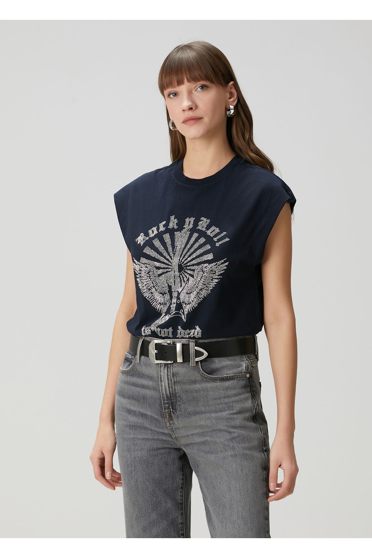 Zadig&Voltaire Cloe Lacivert Taşlı T-shirt Beden: M