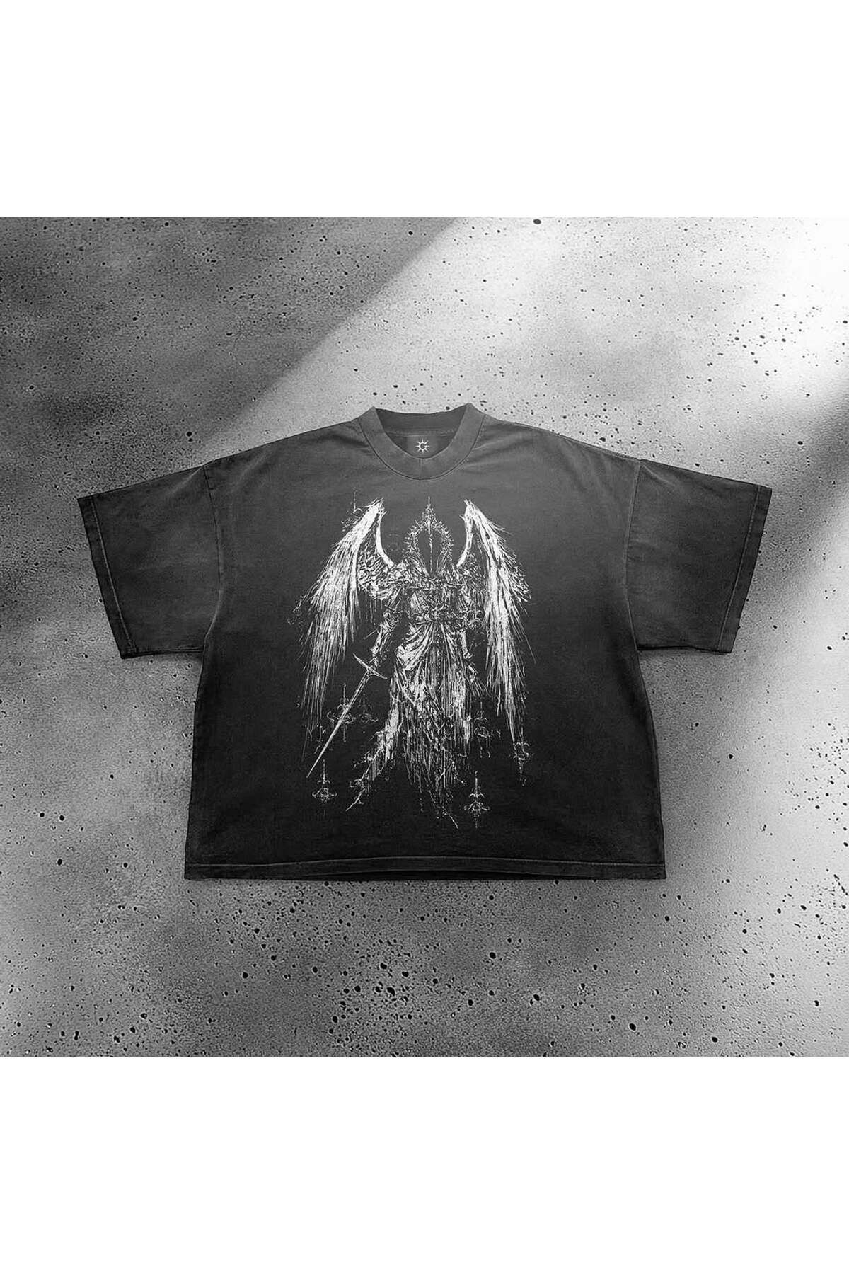 Gofeel Unisex Warrior Angel Winged Shadow Oversize Tshirt