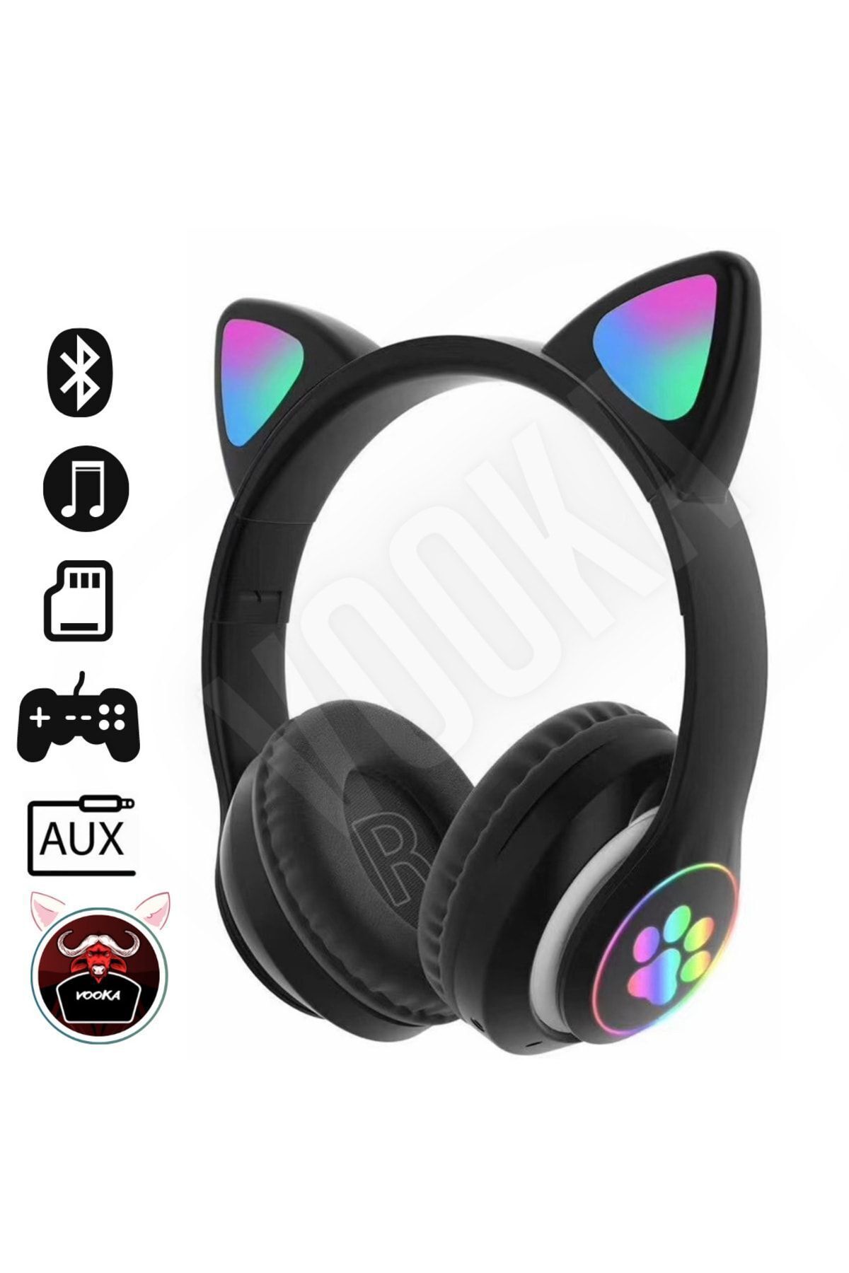 Umut Matbaacılık Kedi Kulaklık 5.0 Akıllı Rgb Led Detaylı Bluetooth Kablosuz Kulaklık Çocuk Oyuncu Yeni