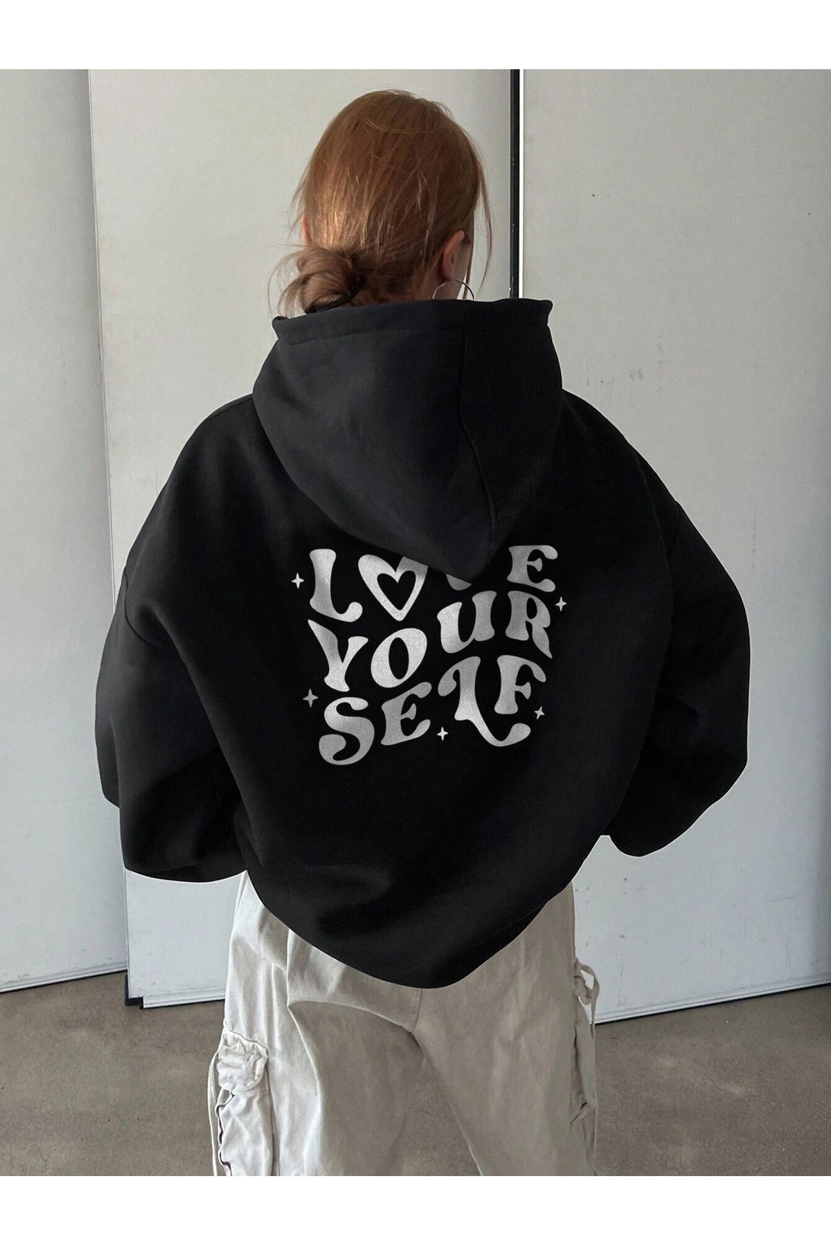 De Carte Love Yourself Arka Baskılı Cool&Comfort Mevsimlik Kapşonlu Unisex Sweatshirt