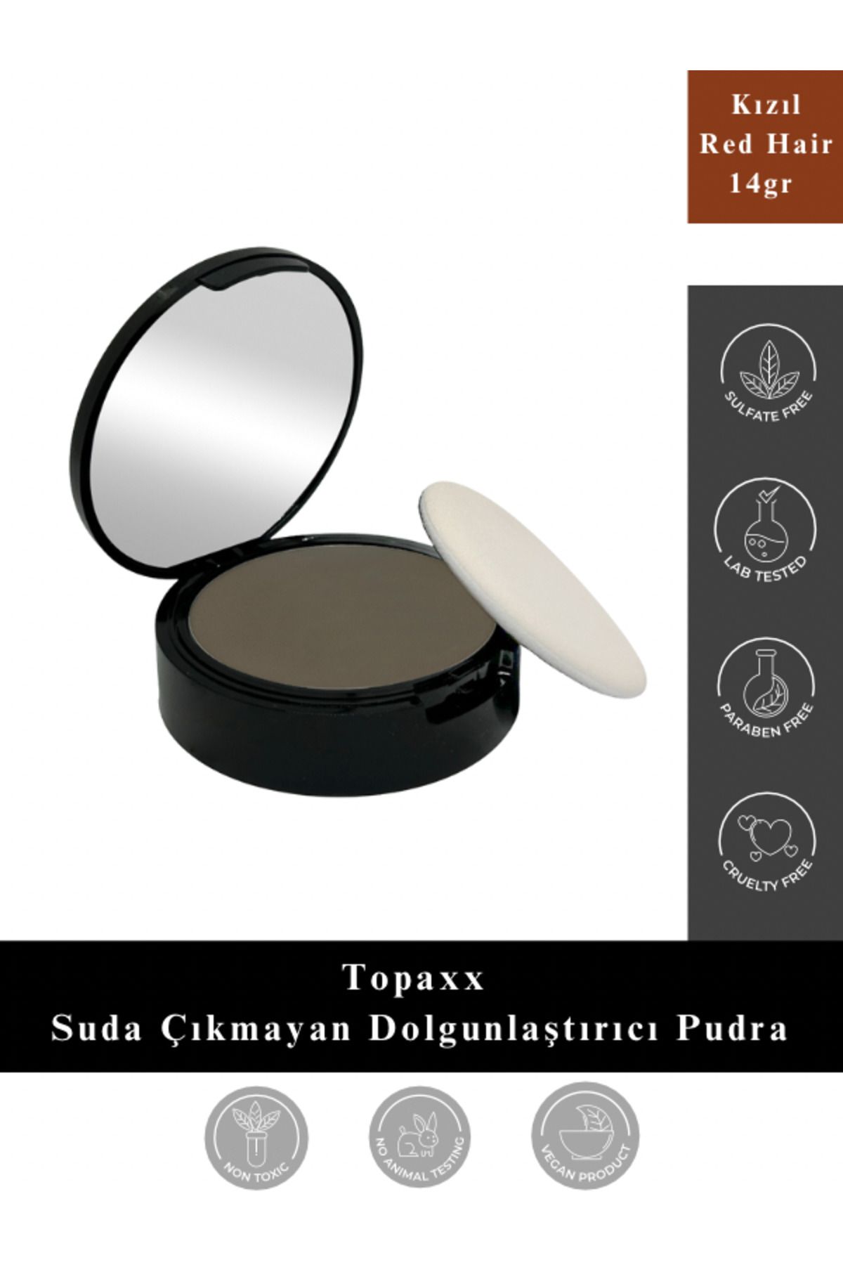 Topaxx Kızıl/ Red Hair 14gr Suda Çıkmayan Saç Sakal Dolgunlaştırıcı Dip Boya Topik Pudra