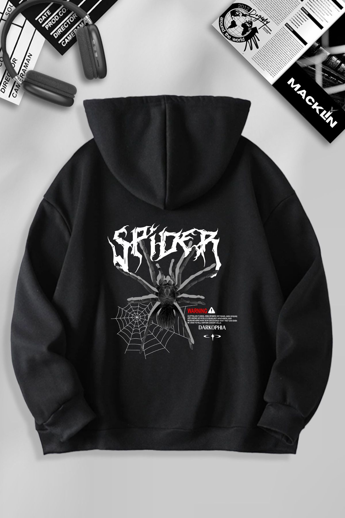 darkopia Unisex Kadın Erkek Spider Baskılı Kapüşonlu Basic Sweatshirt