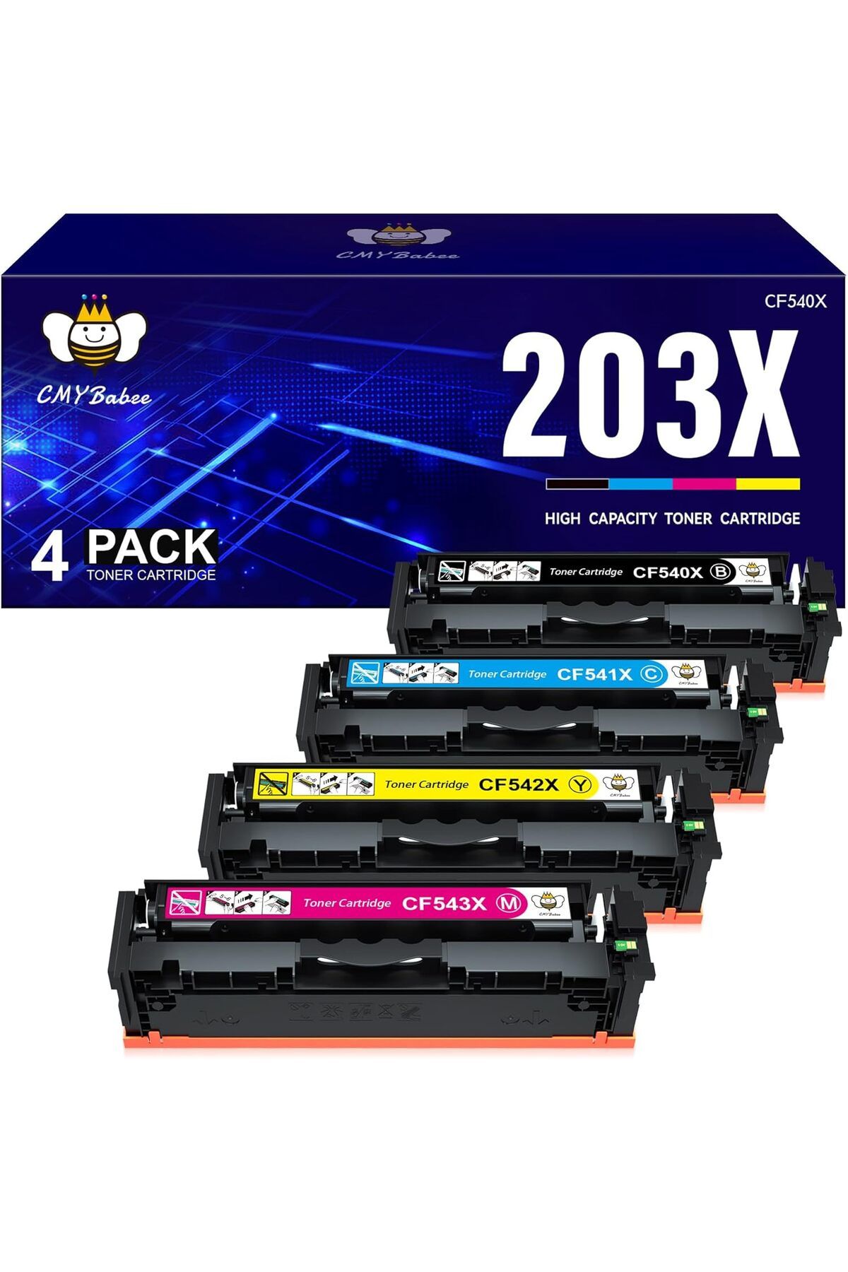 HP Color M254dw Toner MFP M281fdw M281fdn M254nw M280nw M254dn CF540X CF541X CF542X CF543X (4 Pack)