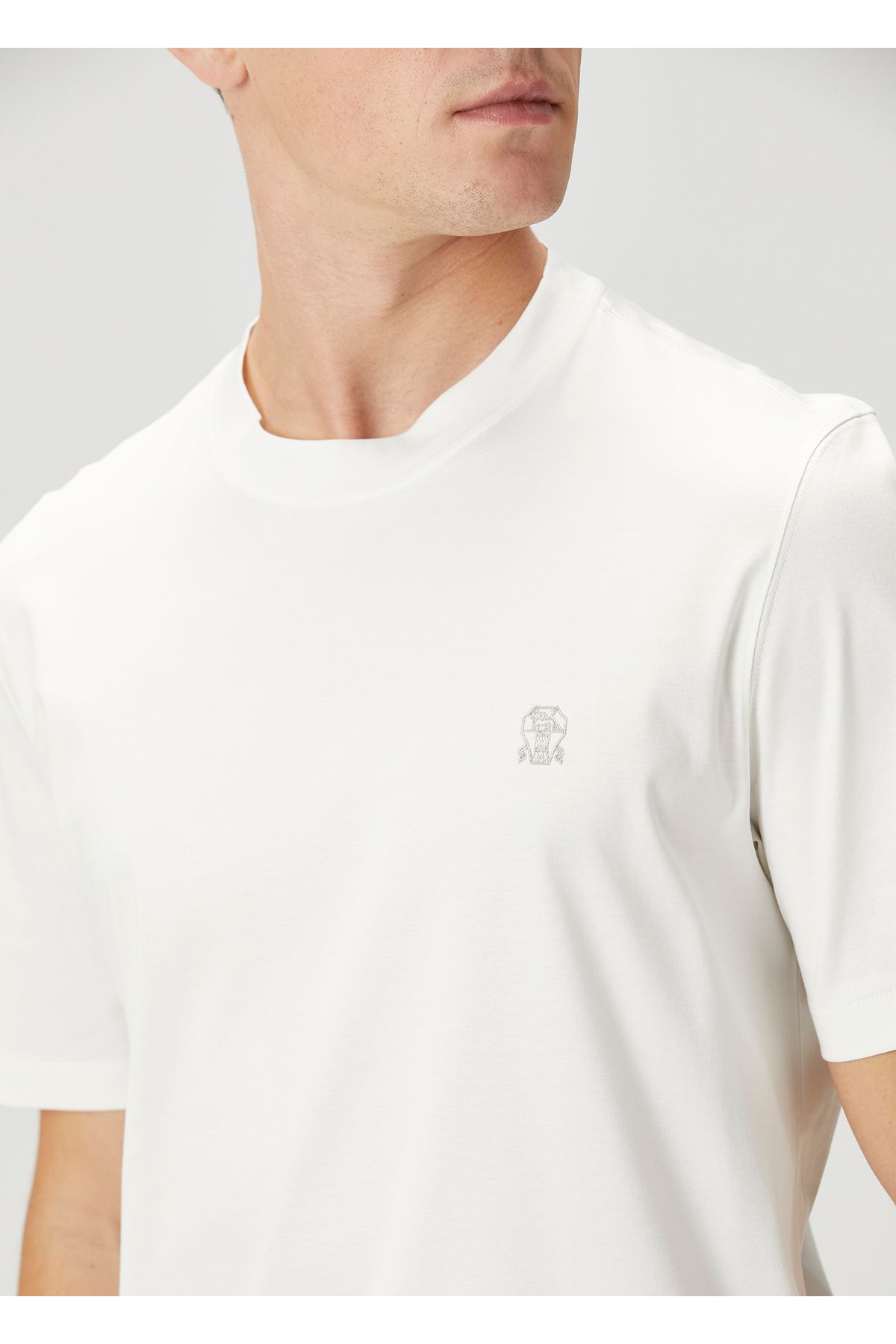 Brunello Cucinelli-White Logo Embroidered T-Shirt Size: S 5