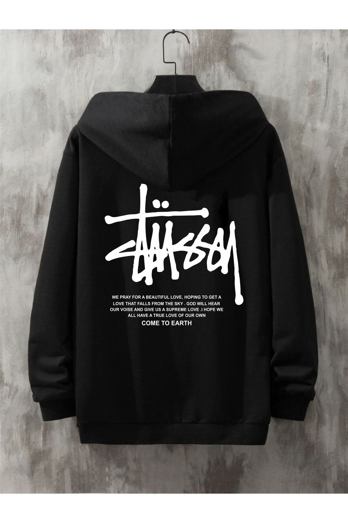 estilowear Unisex stusy Baskılı Sweatshirt Hodie Siyah