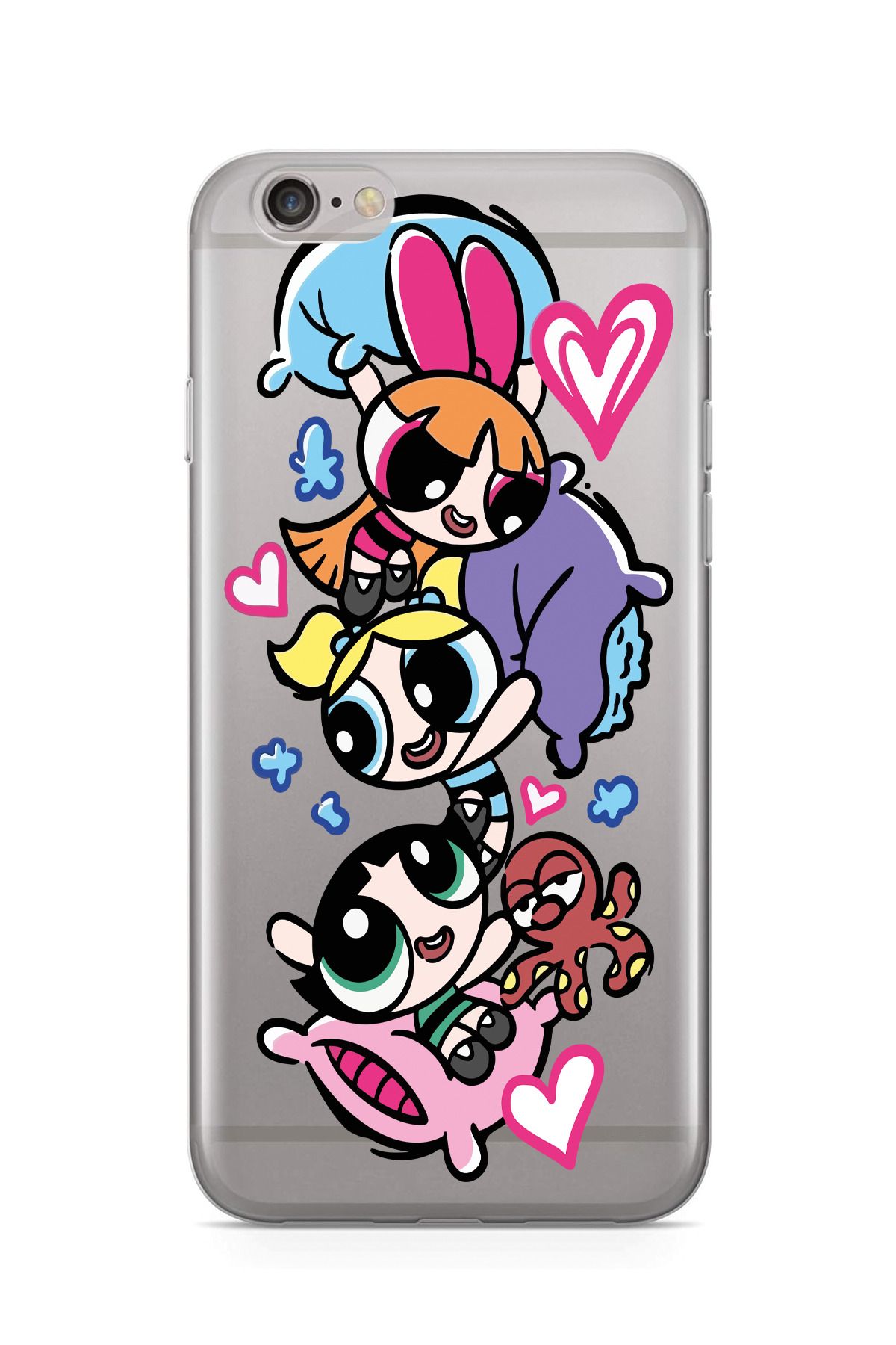 moonset Iphone 6 / 6S Uyumlu Powerpuff Girls Tasarımlı Baskılı Şeffaf Telefon Kılıfı