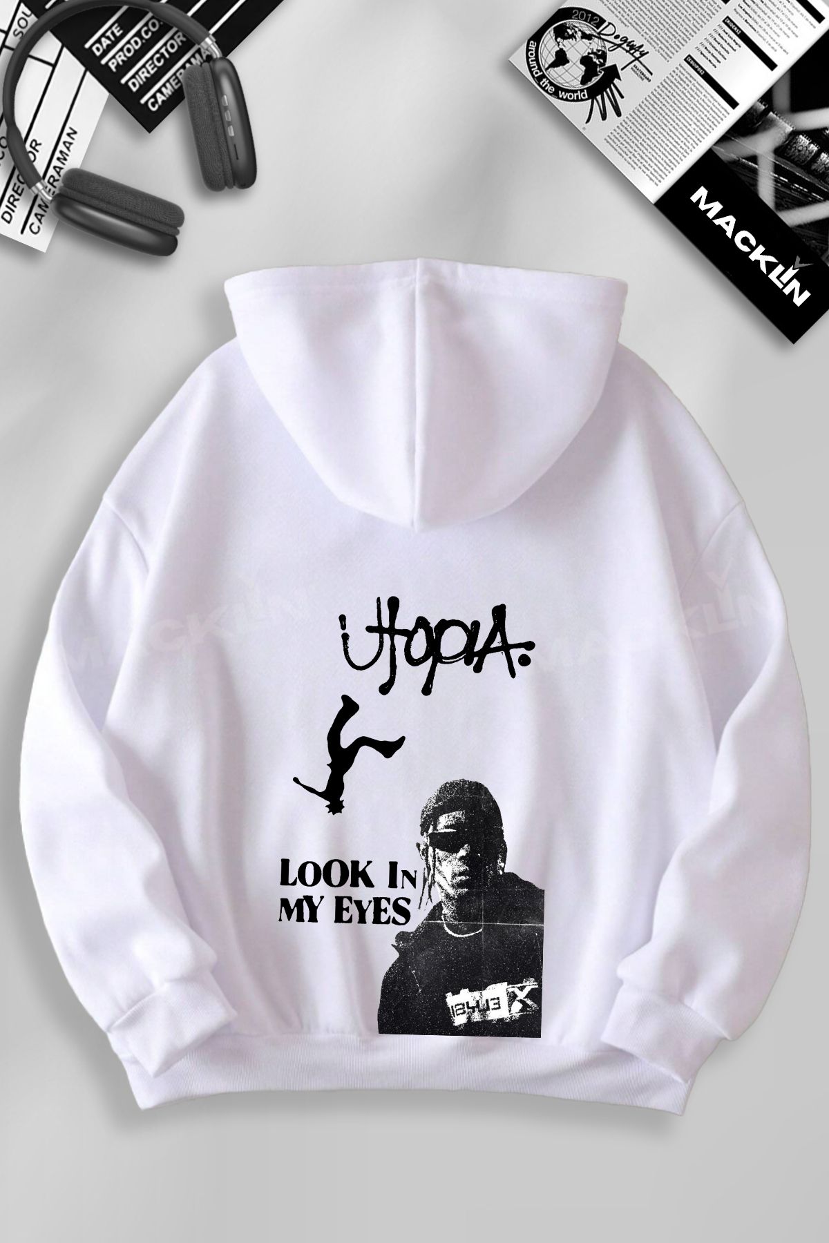 darkopia Unisex Kadın Erkek Utopia Look In My Eyes Baskılı Kapüşonlu Basic Sweatshirt