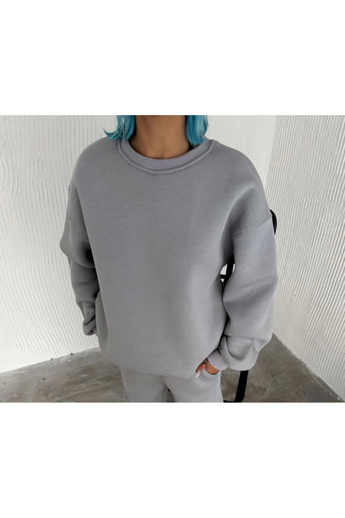 VELİZADE Yumuşak Konfor Modeli Oversize Bisiklet Yaka Salaş Hoodie Basic Pamuklu Üç İplik Örme Sweatshirt