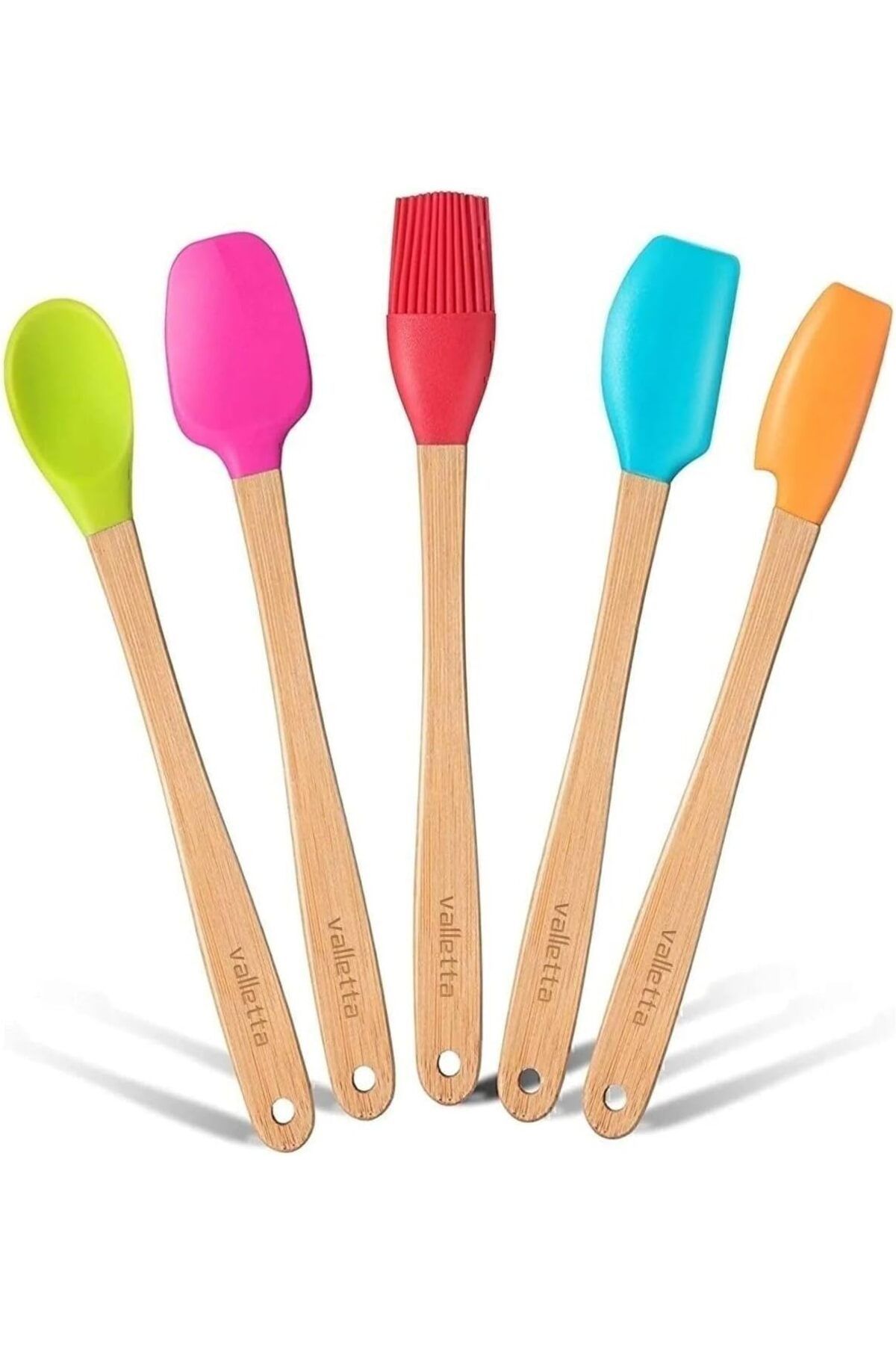STOREMAX Indigo 5 li Renkli Bambu Silikon Spatula Seti Uzun 26cm