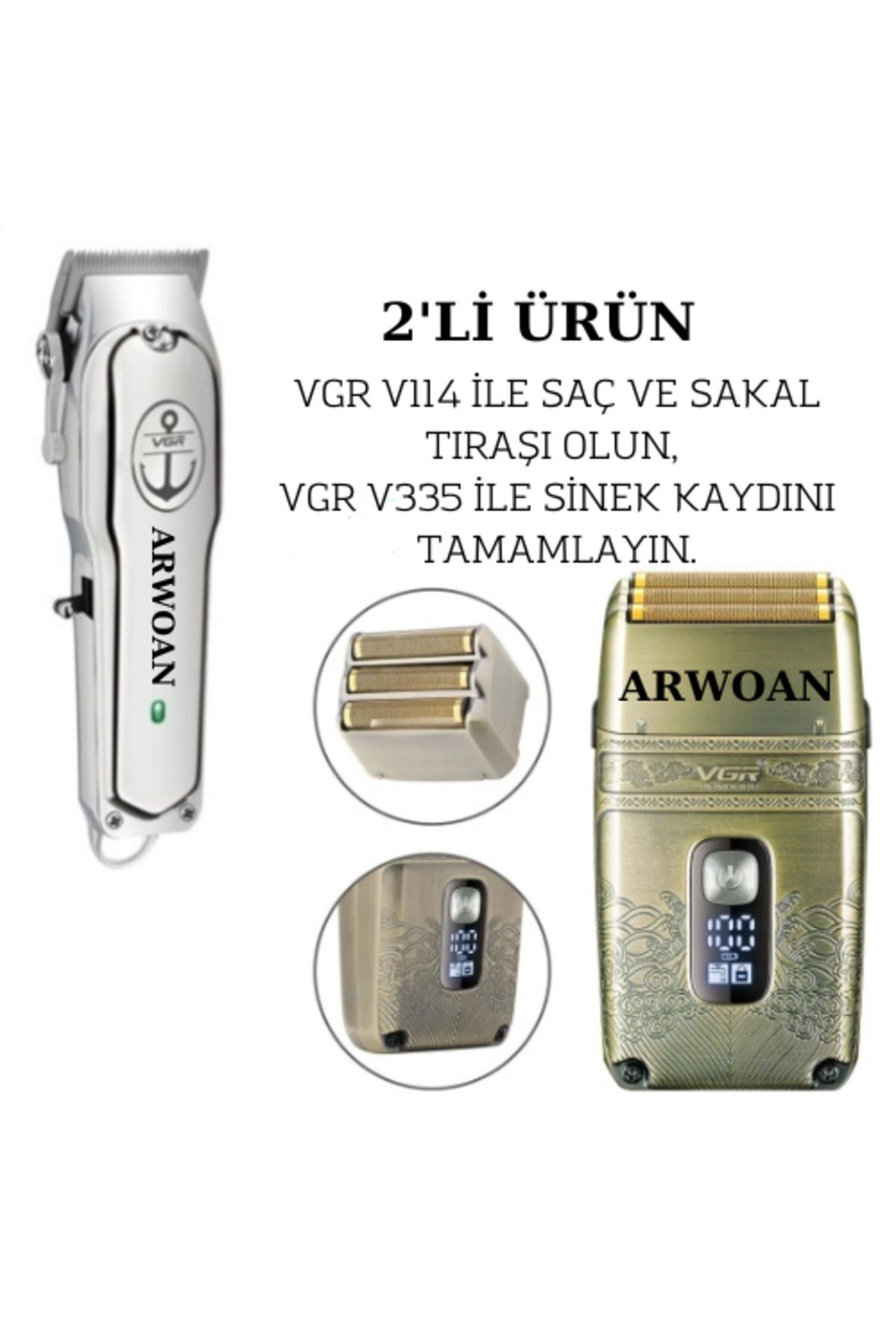 ARWOAN 2'Lİ KOMBO V114+V335 TIRAŞ MAKİNELERİ SİNEK KAYDI TRAŞ SAÇ SAKAL TRAŞI