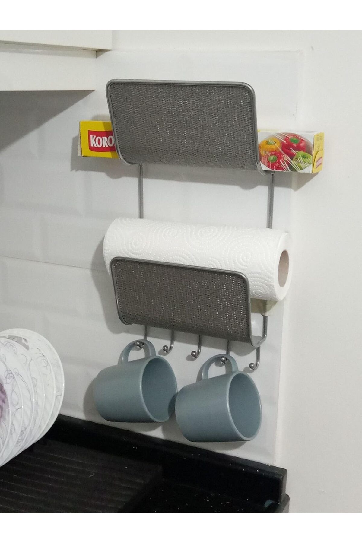 STOREMAX Homi Mutfak Streç Film,Kağıt Havlu,Kupa,Kepçe Düzenleyici Raf Çelik 19X36X8Cm trndymrt