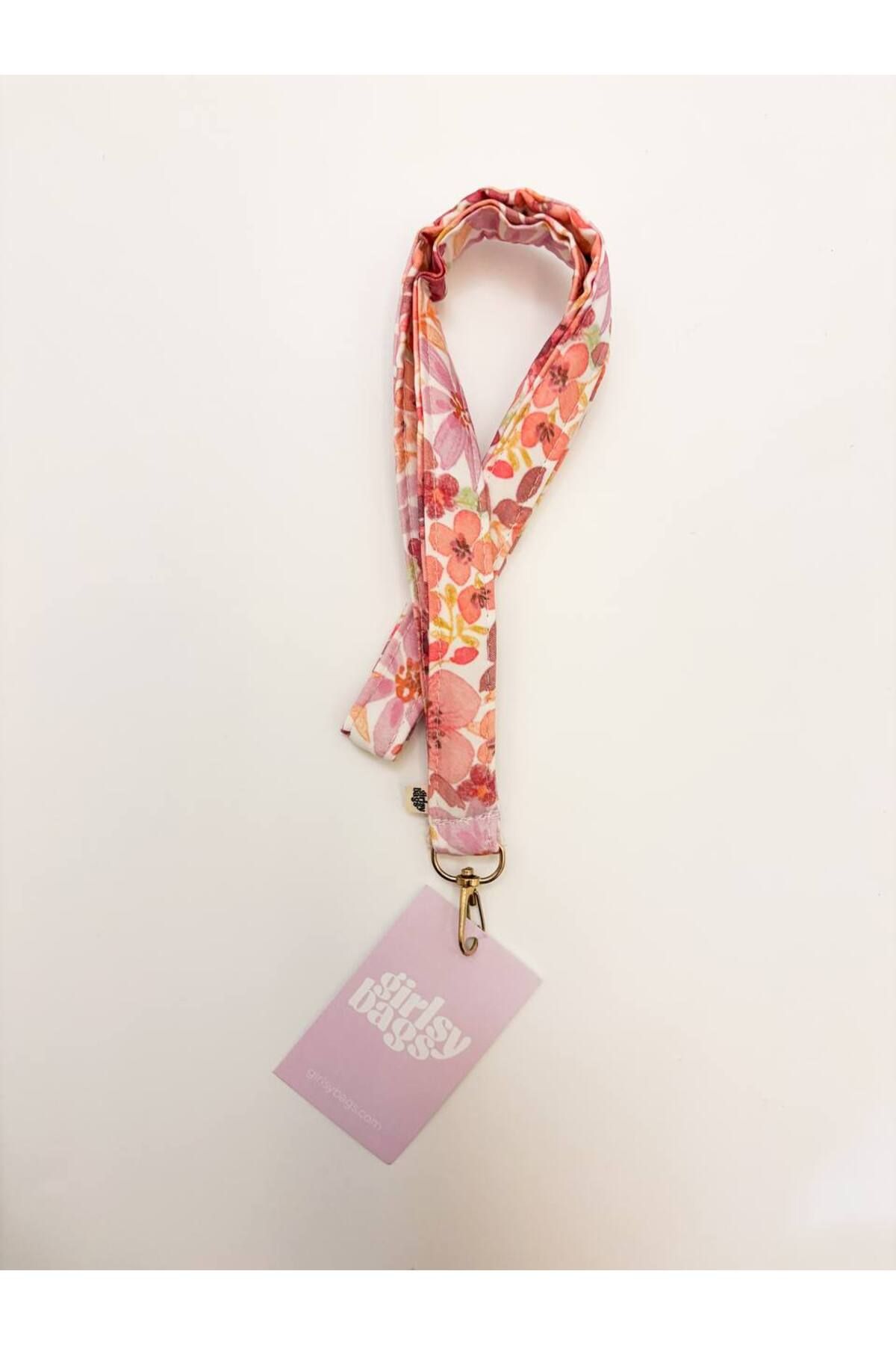 girlsybags-Pink Floral Neck Strap Name Badge Holder Strap Pink Purple Neck Strap for Hospital School 1