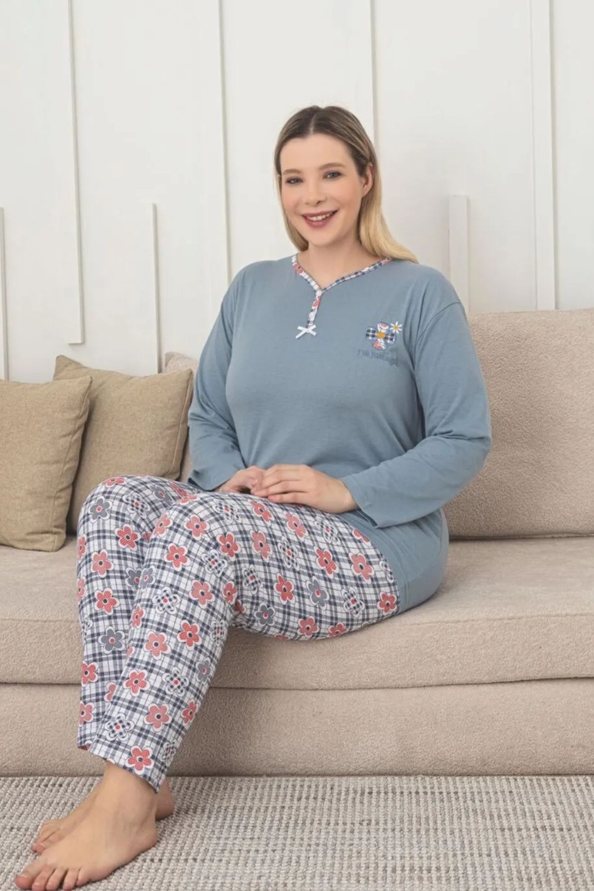 Farya Home-X-Dreamy Plus Size Cotton Print Long Sleeve Pajamas Set 2