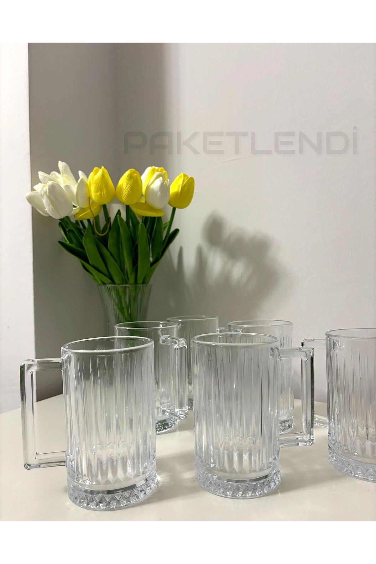 PAKETLENDİ Kulplu 6 lı Çay ve Fincan Kupası - 320 cc