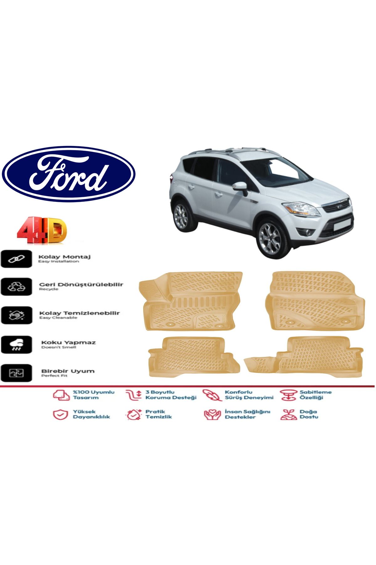 ko kaliteoto Ford Kuga 2012 Model Uyumlu Bej Paspas Takımı