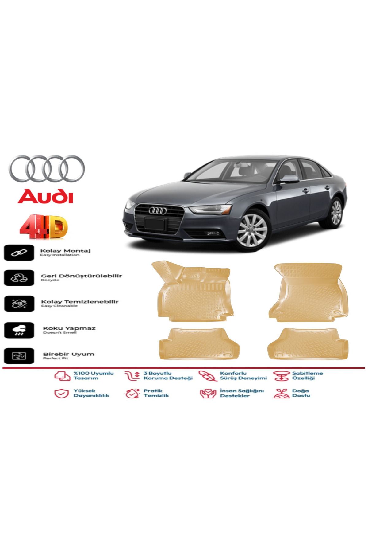 ko kaliteoto Audi A4 B8 2013 Model Uyumlu Bej Paspas Takımı